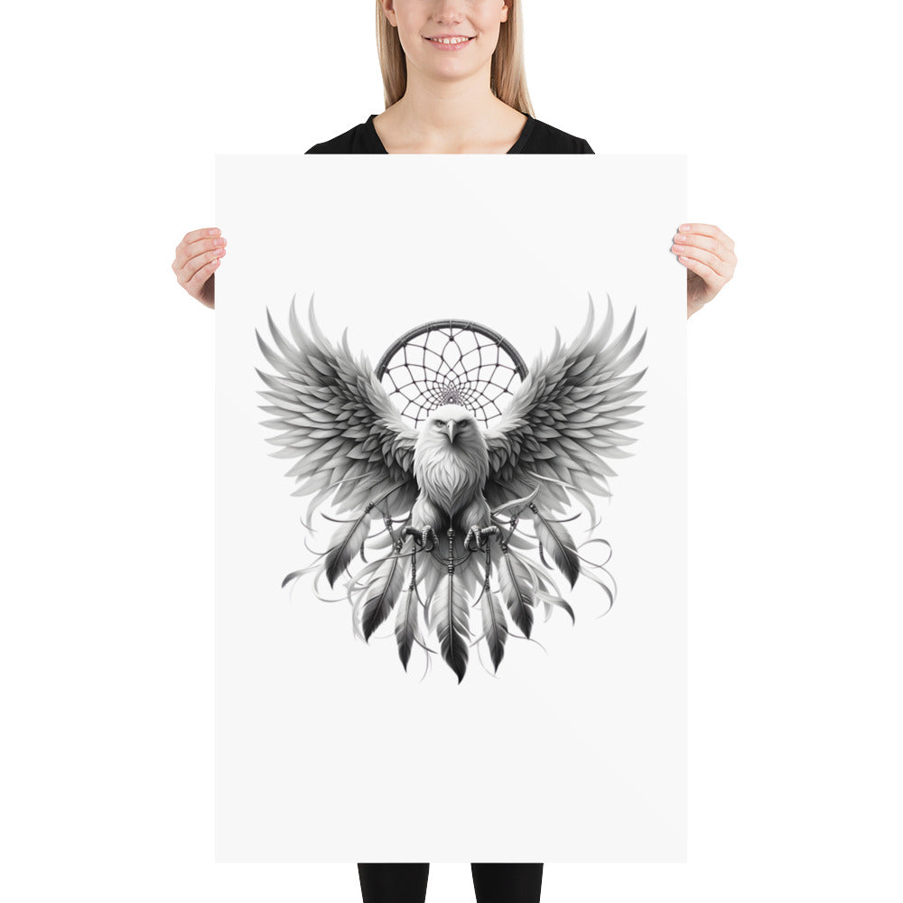 Dreamcatcher Eagle - Framed Poster Realistic Native American Talisman Mythology Graphic Design