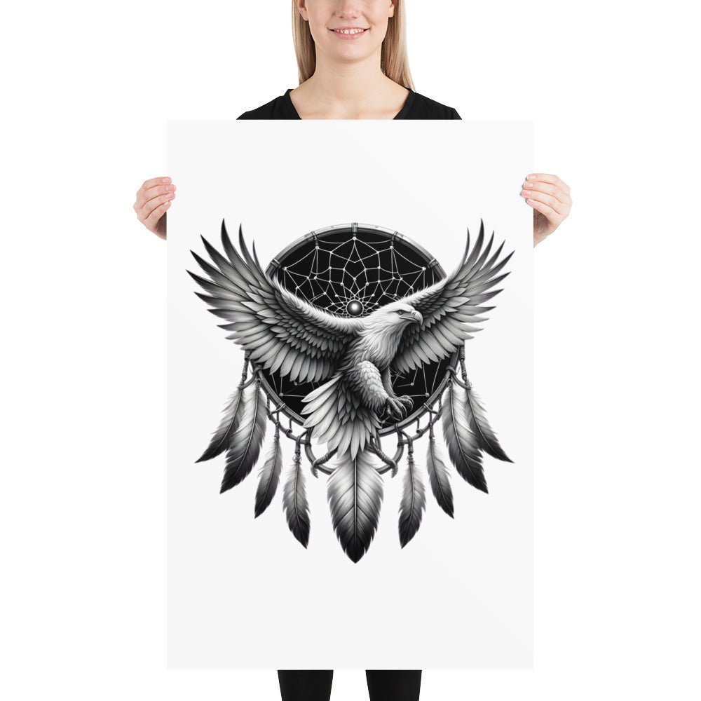 Dreamcatcher Eagle - Framed Poster Realistic Native American Talisman Mythology Graphic Design