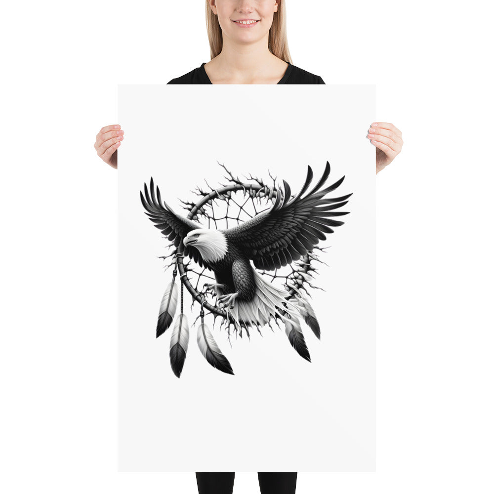 Dreamcatcher Eagle - Framed Poster Realistic Native American Talisman Mythology Graphic Design