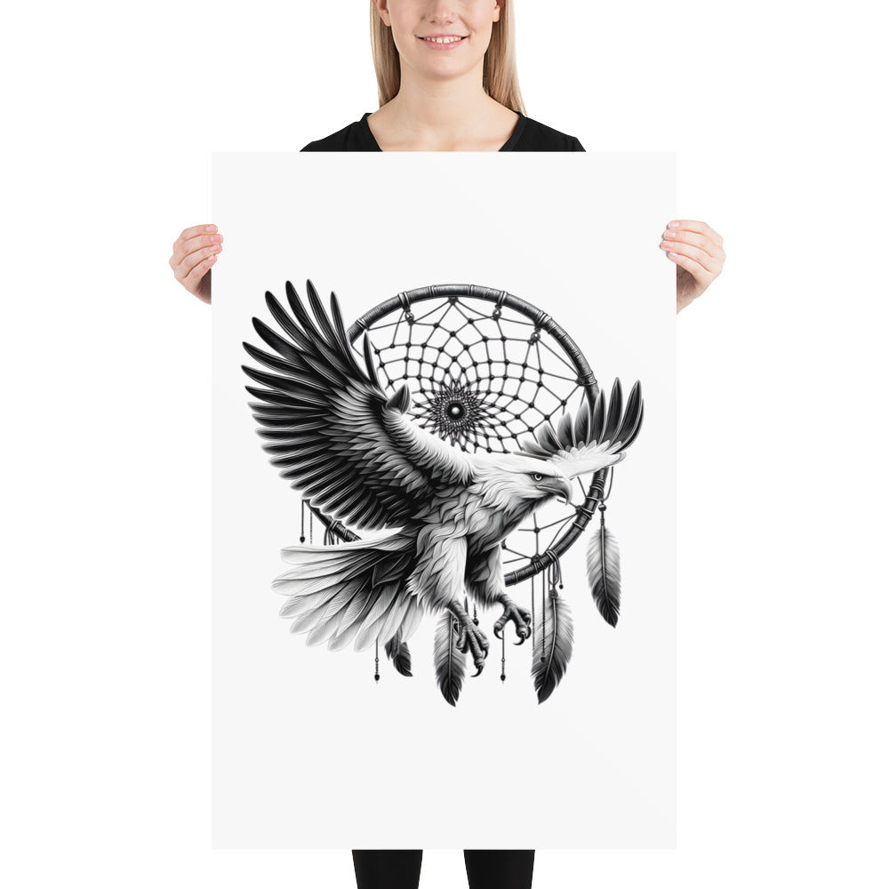 Dreamcatcher Eagle - Framed Poster Realistic Native American Talisman Mythology Graphic Design