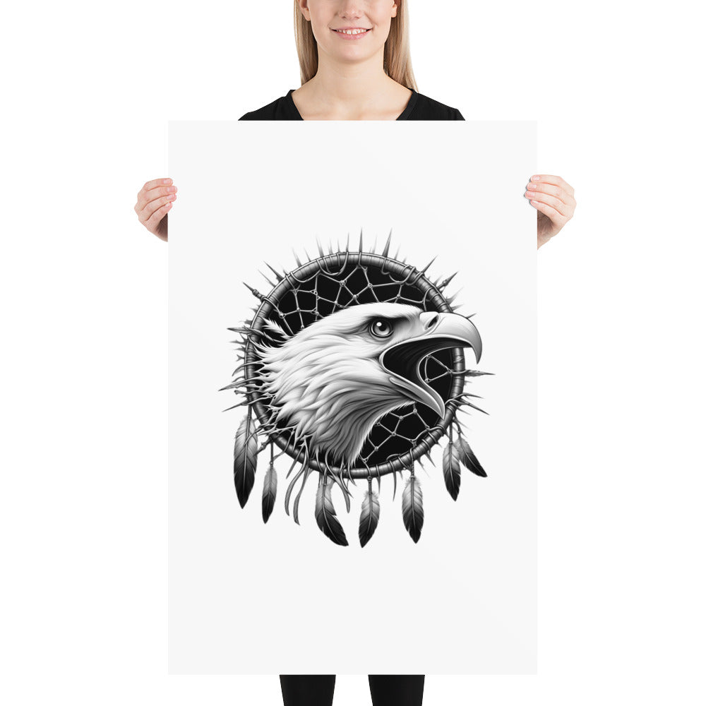 Dreamcatcher Eagle - Framed Poster Realistic Native American Talisman Mythology Graphic Design