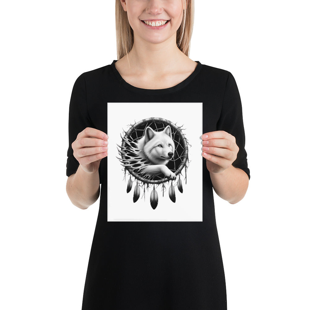 Dreamcatcher Wolf - Framed Poster Realistic Native American Talisman Mythology Graphic Design