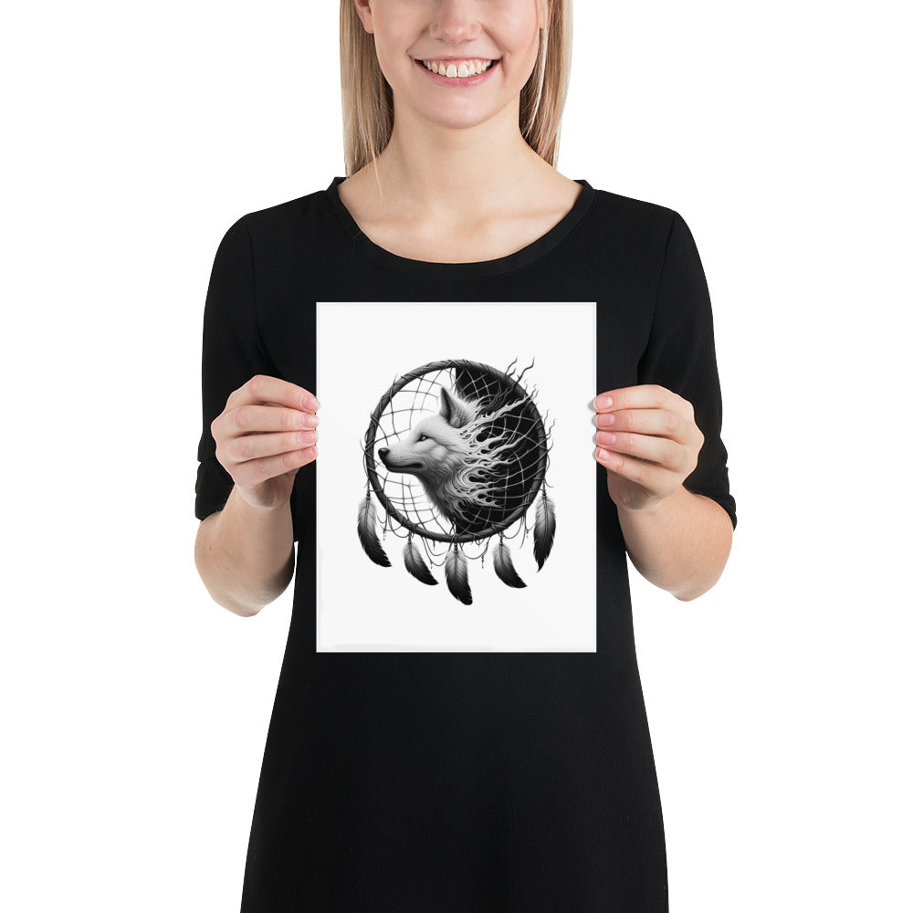 Dreamcatcher Wolf - Framed Poster Realistic Native American Talisman Mythology Graphic Design