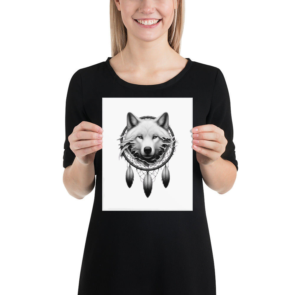 Dreamcatcher Wolf - Framed Poster Realistic Native American Talisman Mythology Graphic Design