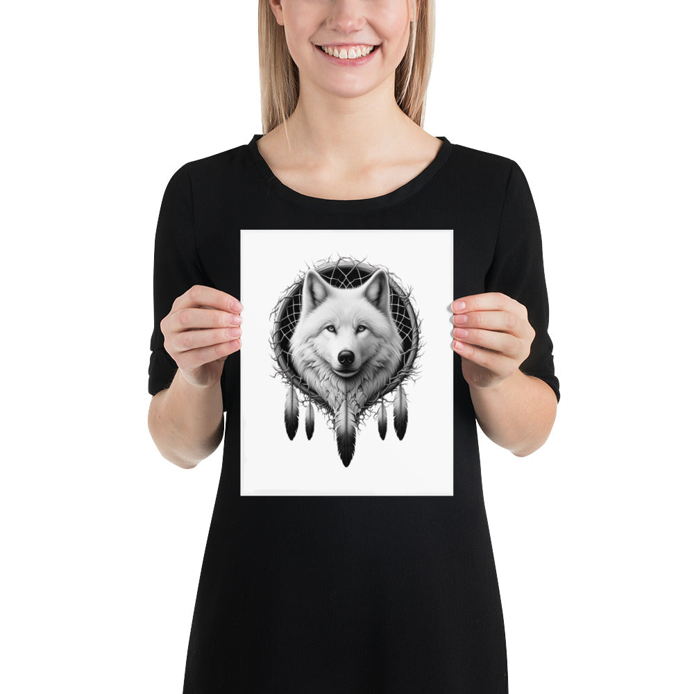 Dreamcatcher Wolf - Framed Poster Realistic Native American Talisman Mythology Graphic Design