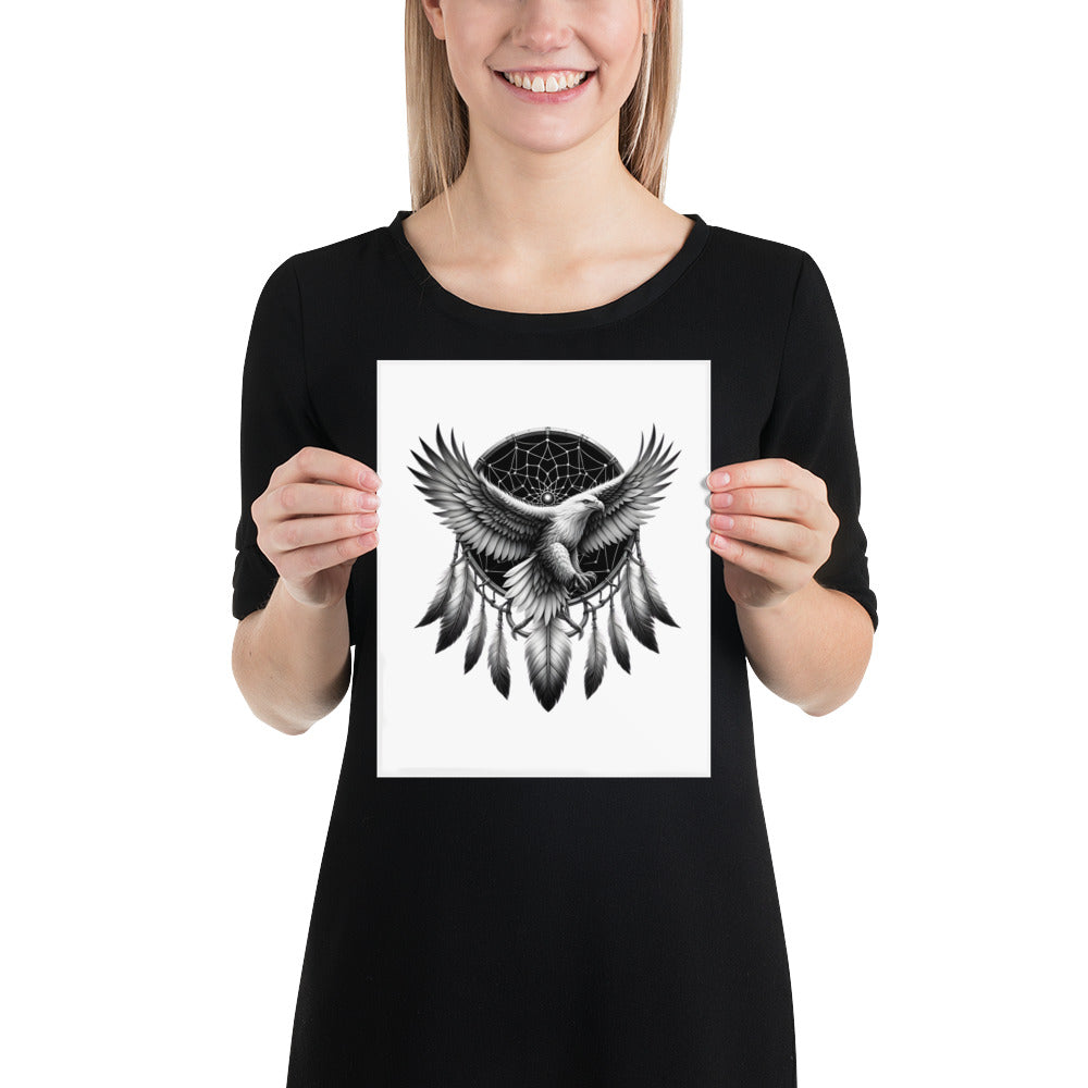 Dreamcatcher Eagle - Framed Poster Realistic Native American Talisman Mythology Graphic Design