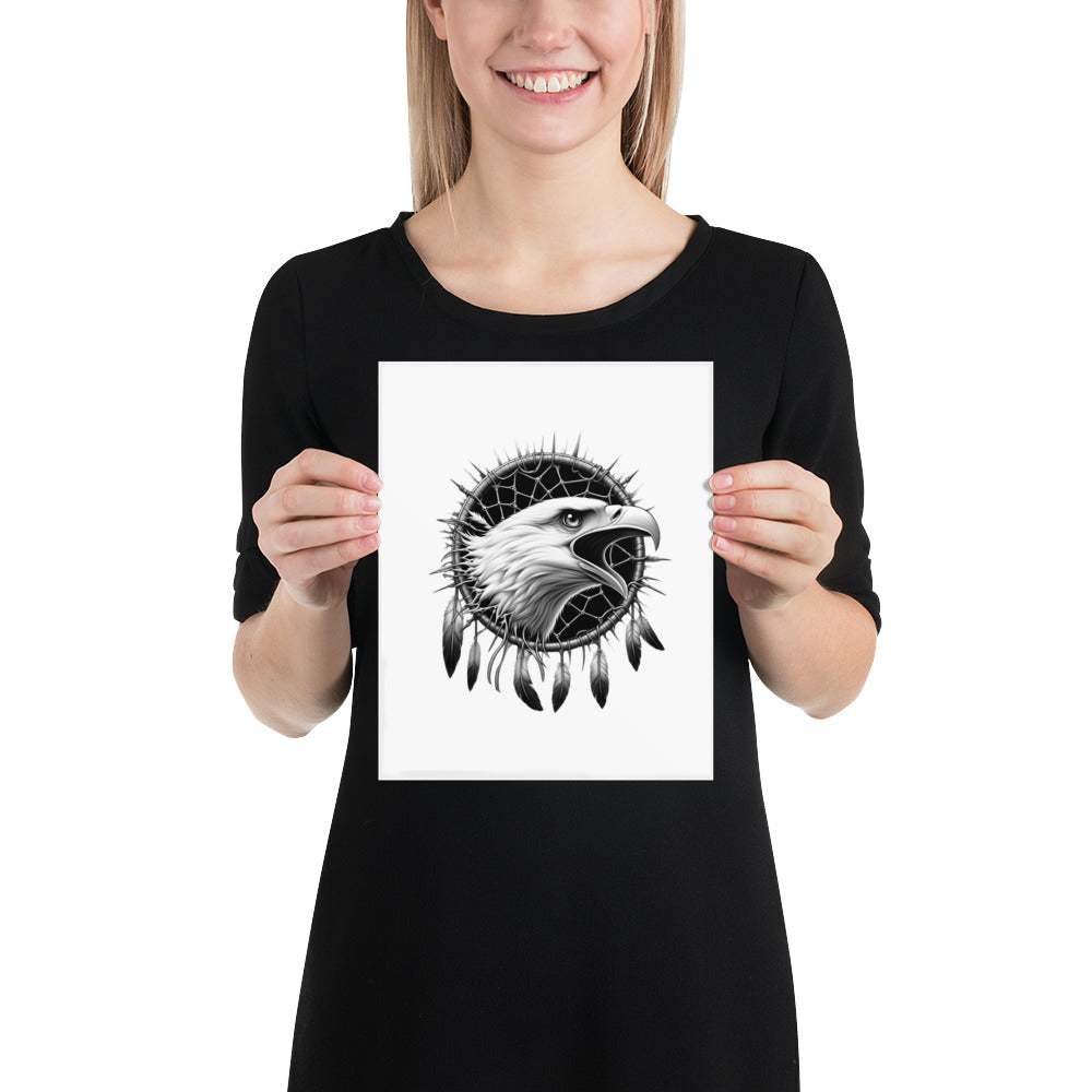 Dreamcatcher Eagle - Framed Poster Realistic Native American Talisman Mythology Graphic Design