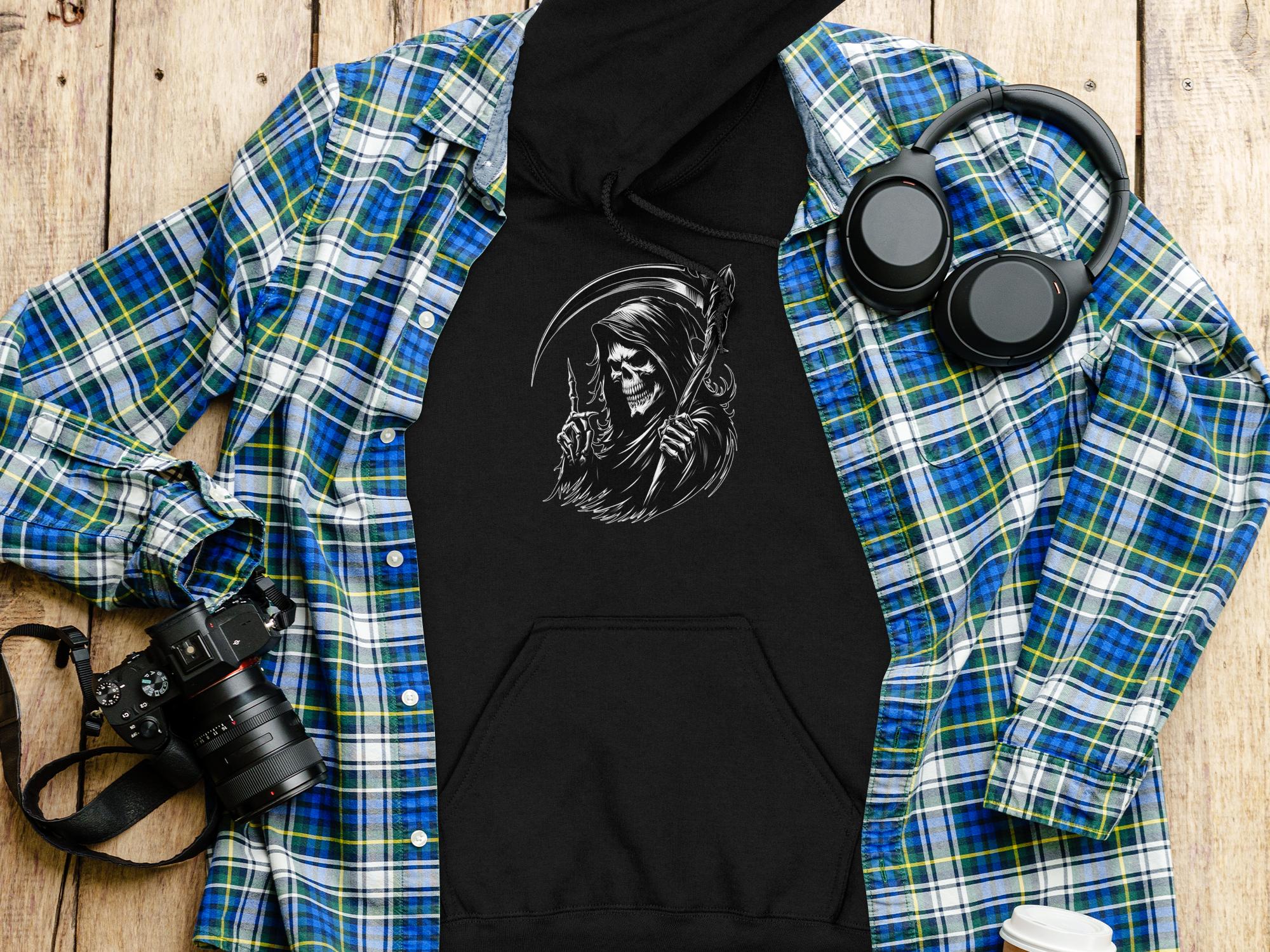 Grim Reaper - Black White Gildan Hoodie Commemorative Talisman Unisex Tee Graphic Design