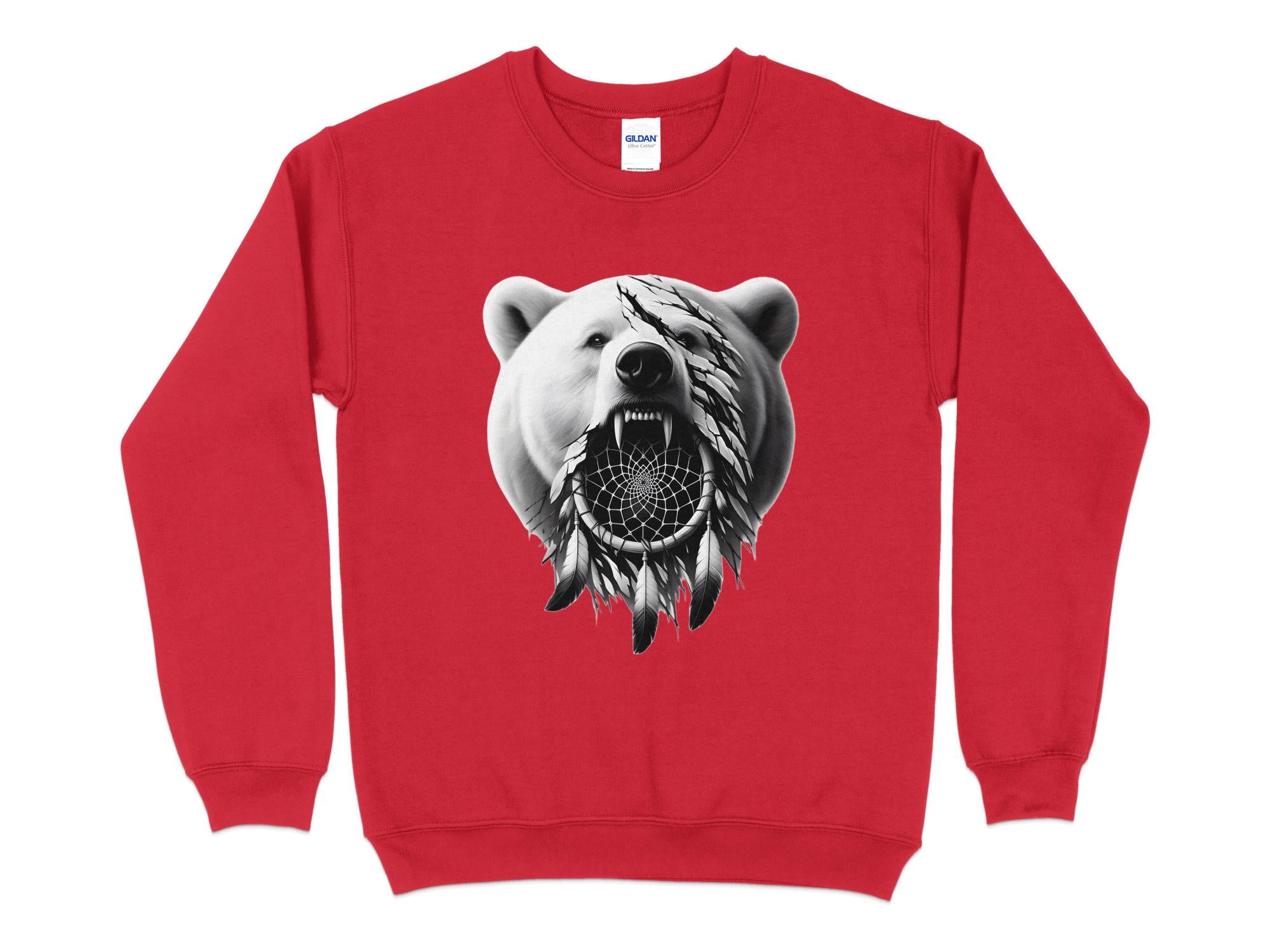 Dreamcatcher Bear - Coloured Gildan Sweatshirt Realistic Native American Talisman Unisex Mythology Tee Graphic Design