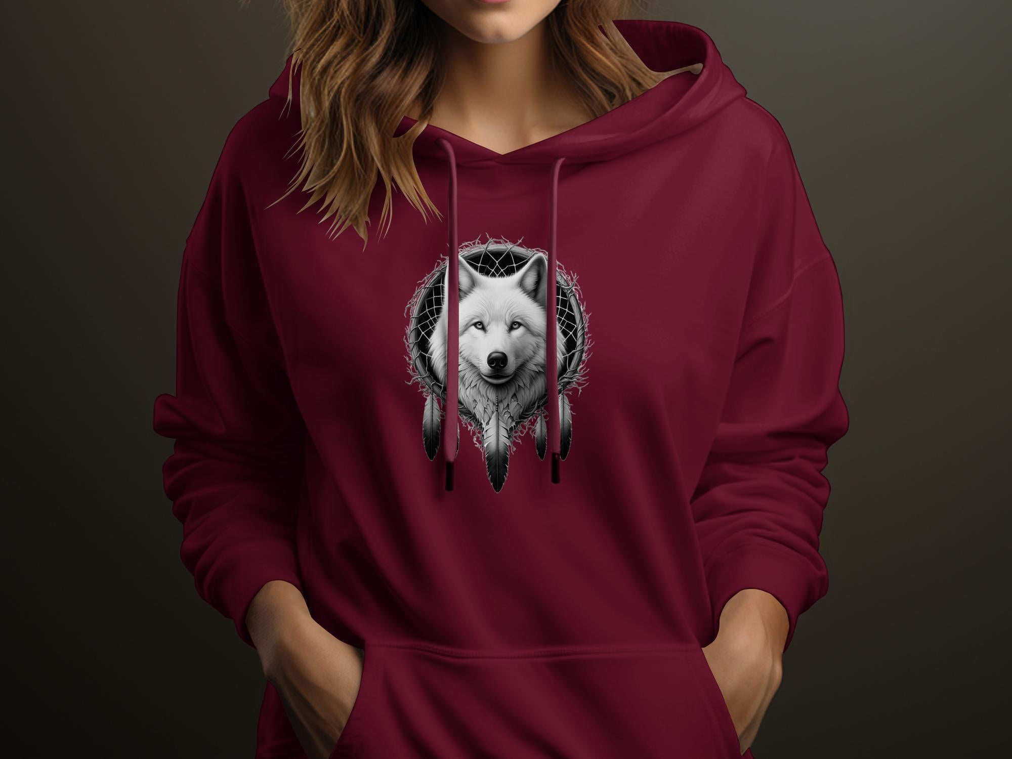 Dreamcatcher Wolf - Coloured Gildan Hoodie Realistic Native American Talisman Unisex Mythology Tee Graphic Design