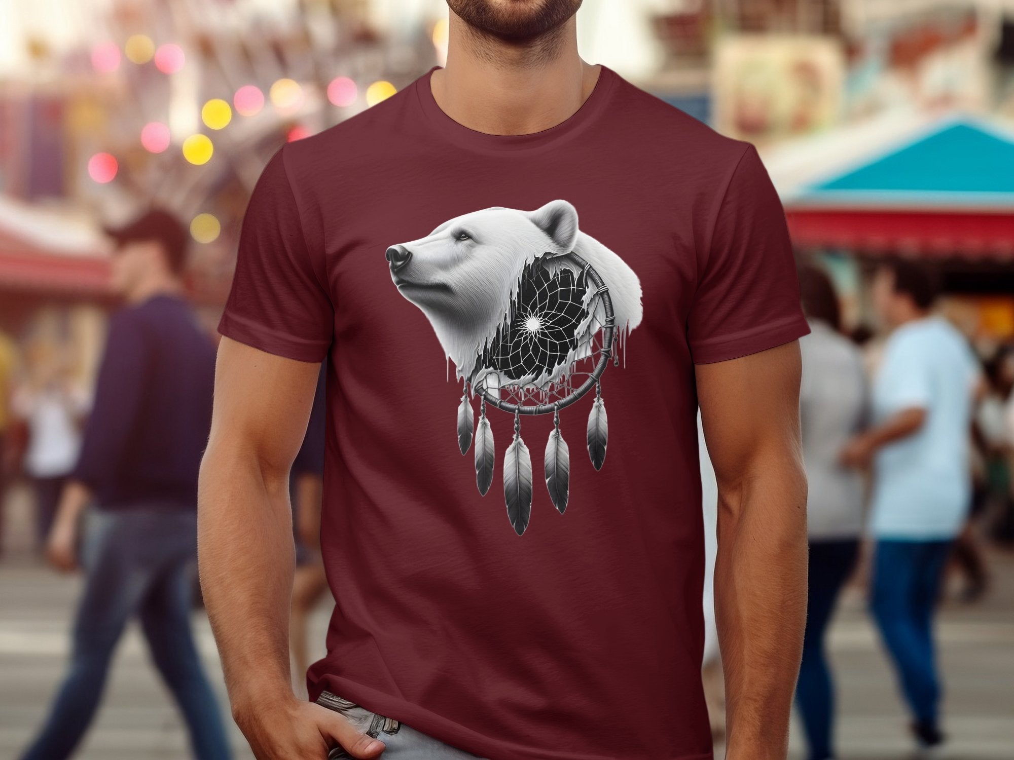 Dreamcatcher Bear - Coloured Gildan T-Shirt Realistic Native American Talisman Unisex Mythology Tee Graphic Design