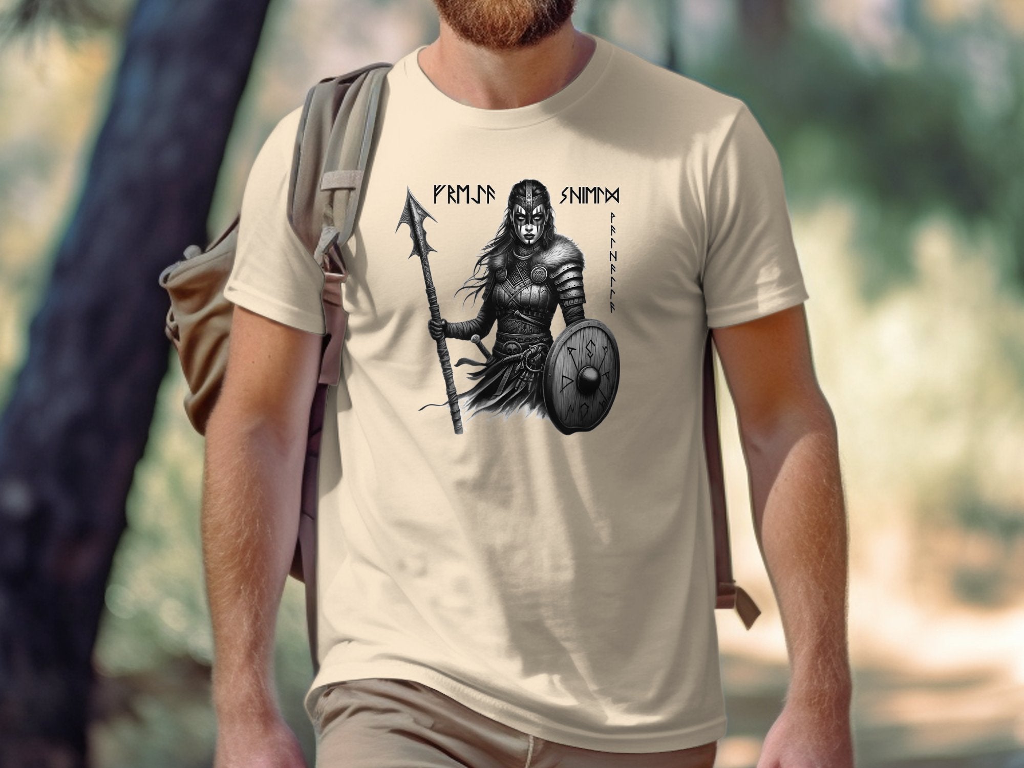 Viking Shield Maiden - Coloured Gildan T Shirt Realistic Norse Talisman Men Women Unisex Valhalla Tee Graphic Design