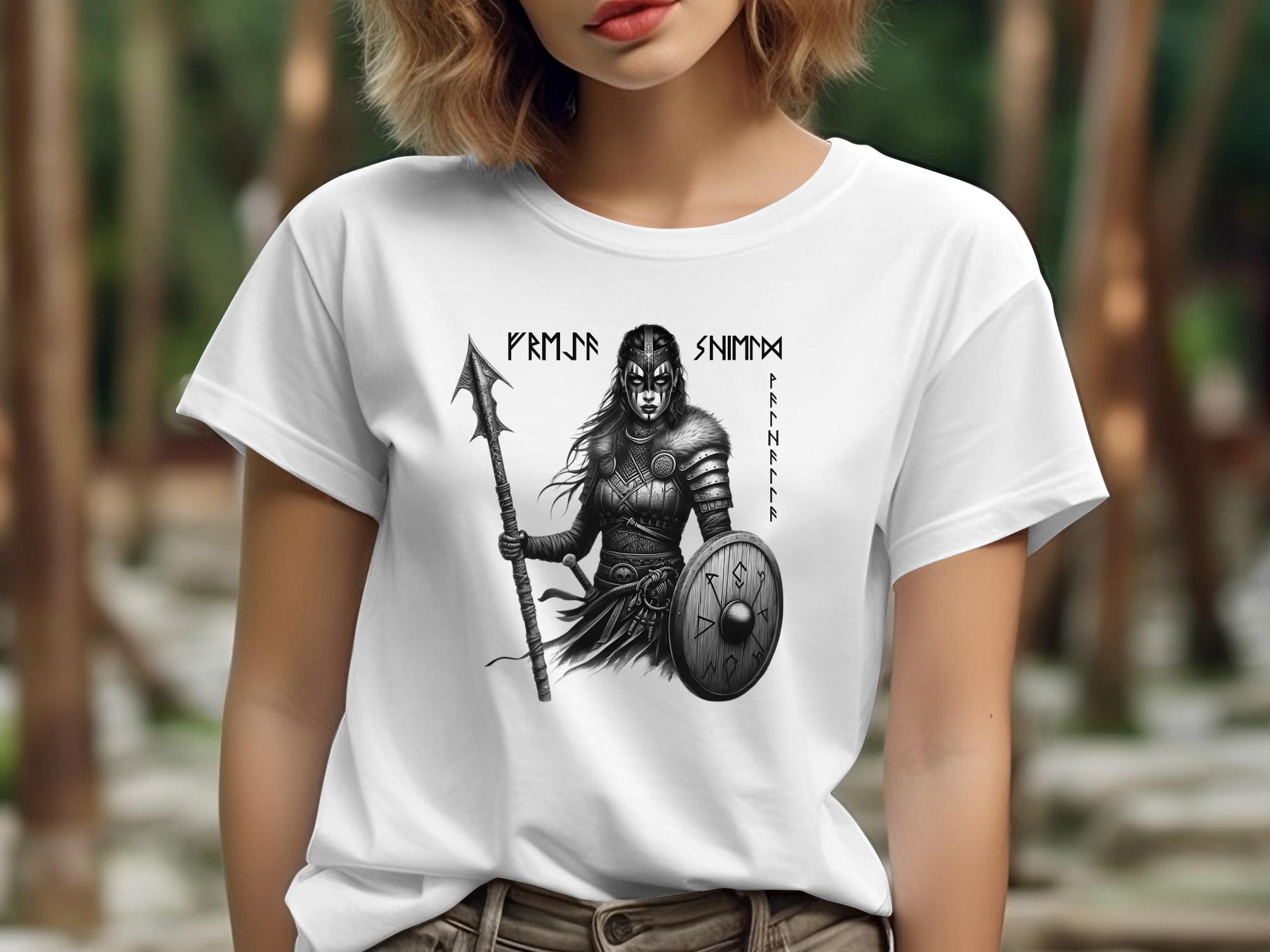 Viking Shield Maiden - Coloured Gildan T Shirt Realistic Norse Talisman Men Women Unisex Valhalla Tee Graphic Design