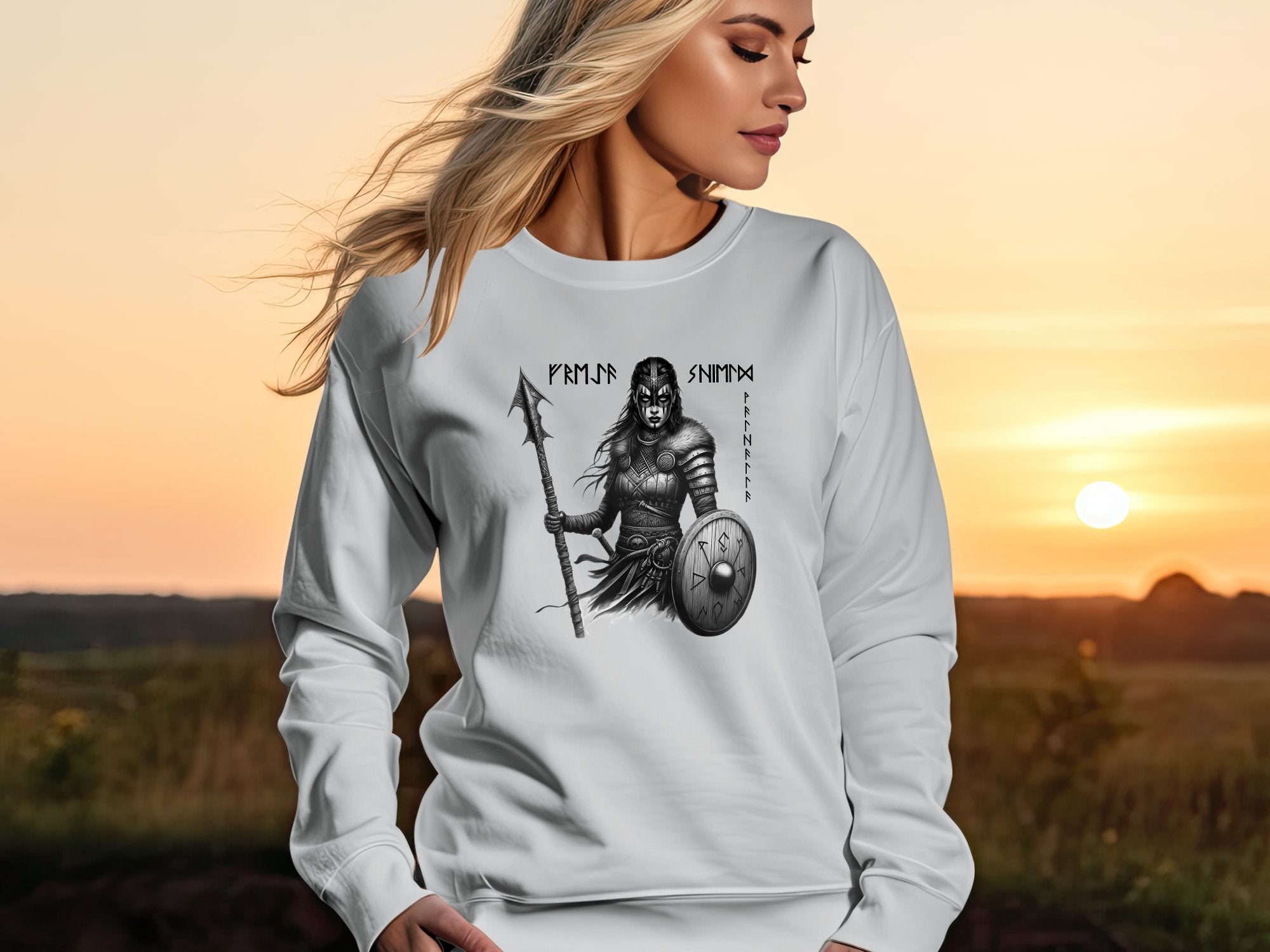 Viking Shield Maiden - Coloured Gildan Sweatshirt Realistic Norse Talisman Men Women Unisex Valhalla Tee Graphic Design