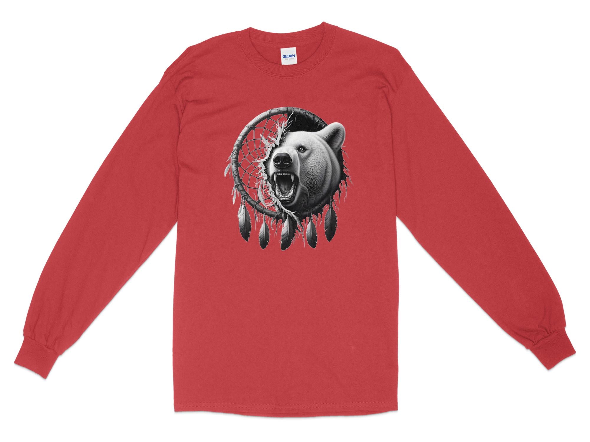 Dreamcatcher Bear - Coloured Gildan Long Sleeve Realistic Native American Talisman Unisex Mythology Tee Graphic Design