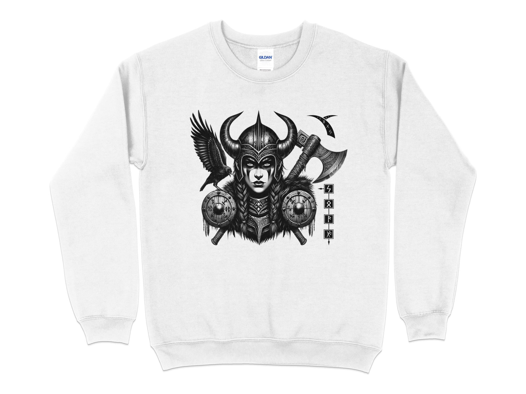 Viking Shield Maiden - Coloured Gildan Sweatshirt Realistic Norse Talisman Men Women Unisex Valhalla Tee Graphic Design