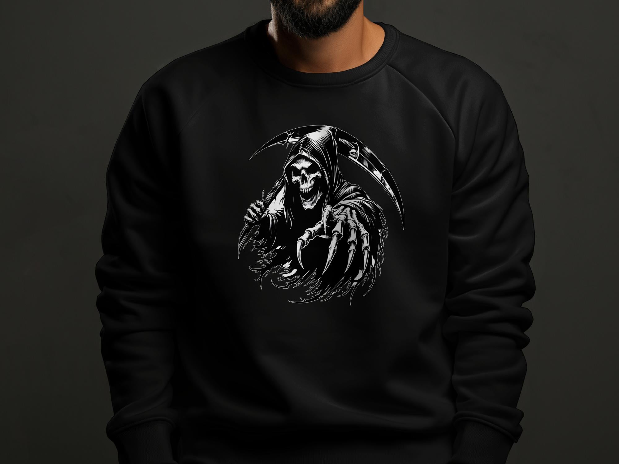 Grim Reaper - Black White Gildan Sweatshirt Commemorative Talisman Unisex Tee Graphic Design