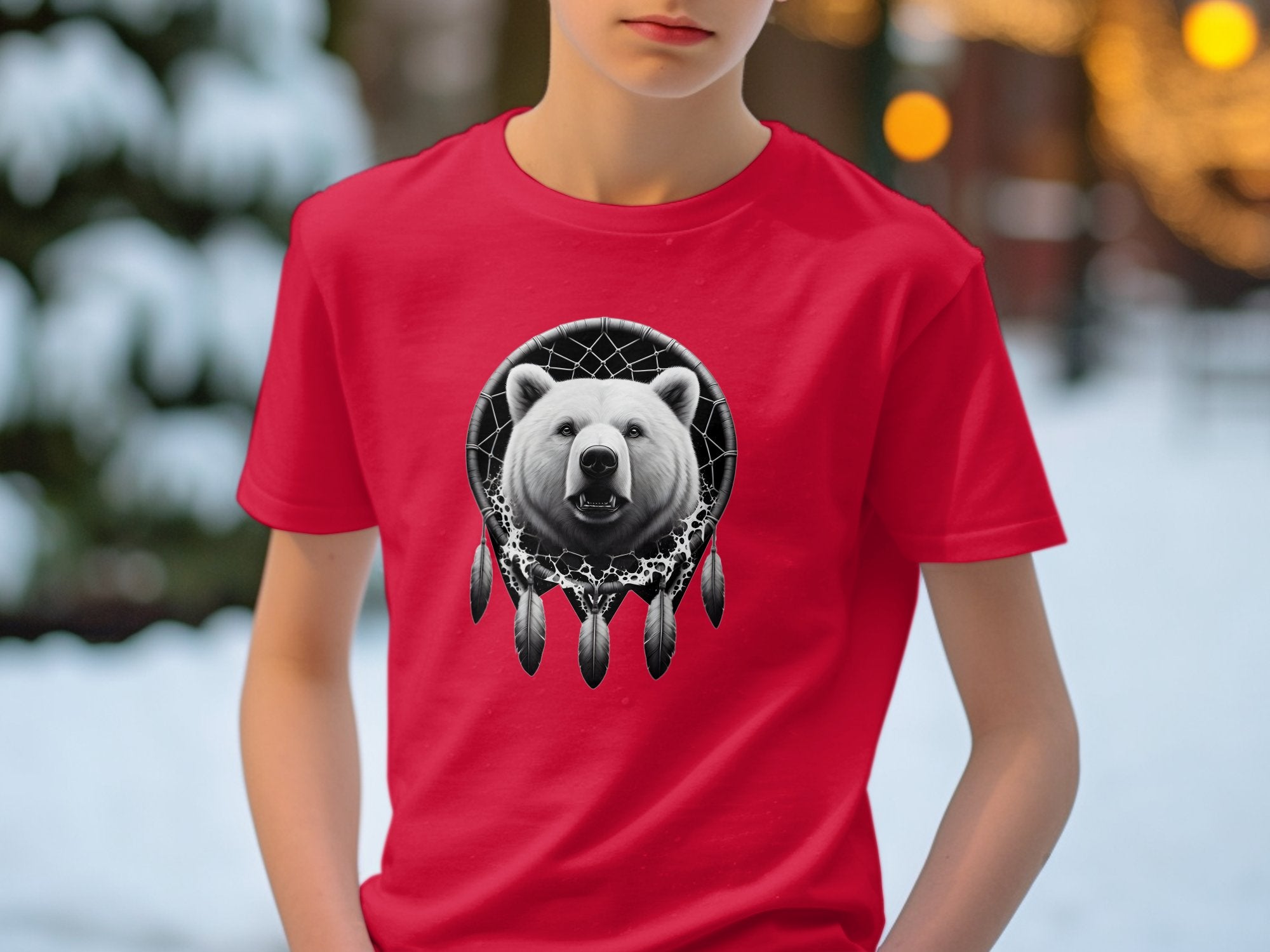 Dreamcatcher Bear - Coloured Gildan Kids T Shirt Realistic Native American Talisman Unisex Mythology Tee Graphic Design