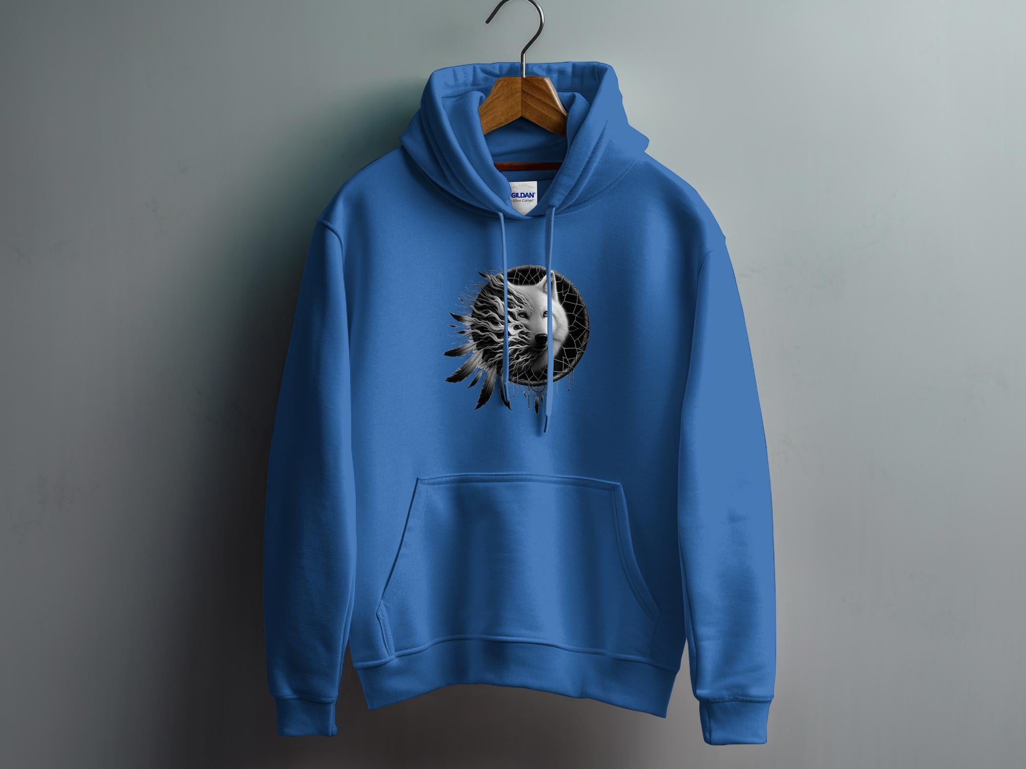 Dreamcatcher Wolf - Coloured Gildan Hoodie Realistic Native American Talisman Unisex Mythology Tee Graphic Design