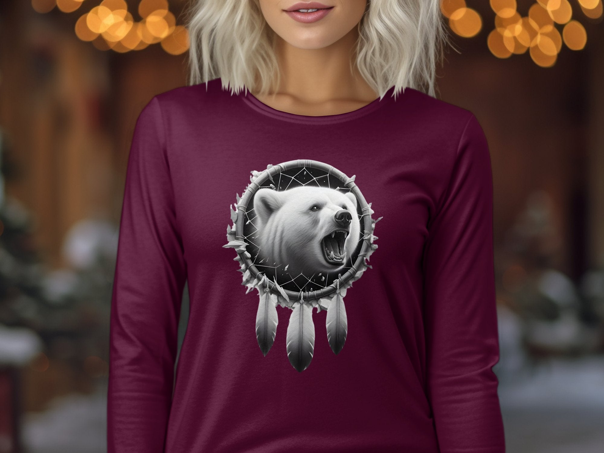 Dreamcatcher Bear - Coloured Gildan Long Sleeve Realistic Native American Talisman Unisex Mythology Tee Graphic Design