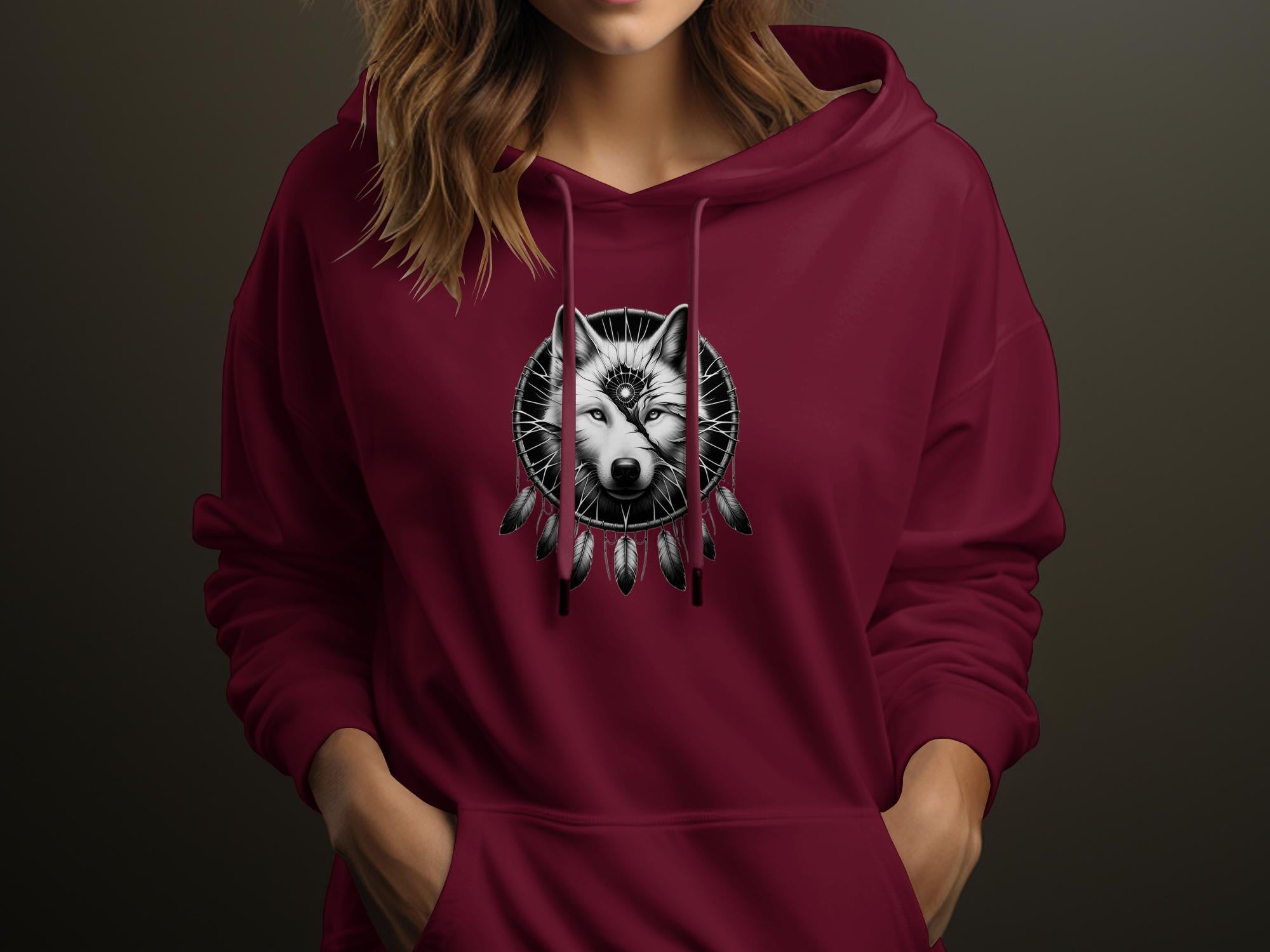 Dreamcatcher Wolf - Coloured Gildan Hoodie Realistic Native American Talisman Unisex Mythology Tee Graphic Design