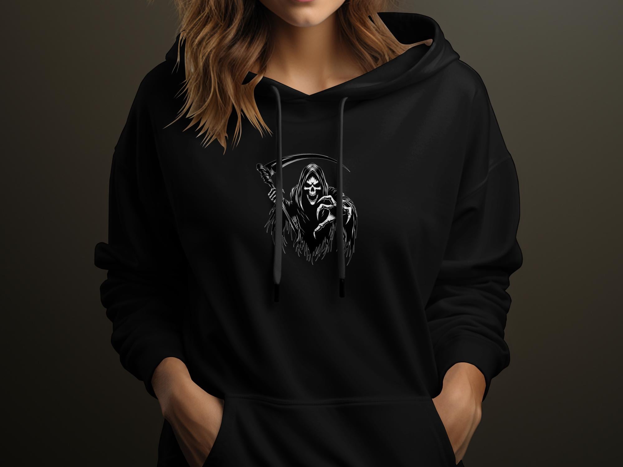 Grim Reaper - Black White Gildan Hoodie Commemorative Talisman Unisex Tee Graphic Design