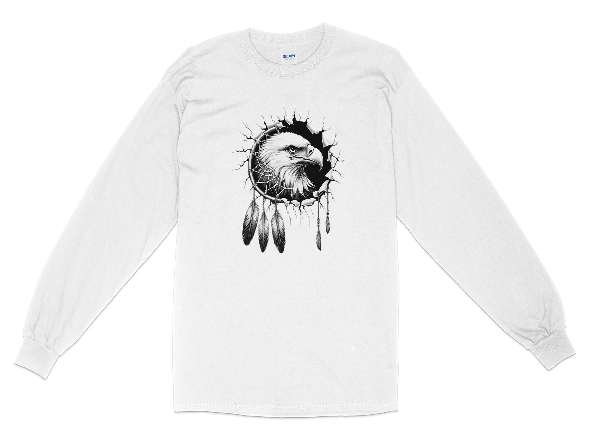 Dreamcatcher Eagle - Coloured Gildan Long Sleeve Realistic Native American Talisman Unisex Mythology Tee Graphic Design