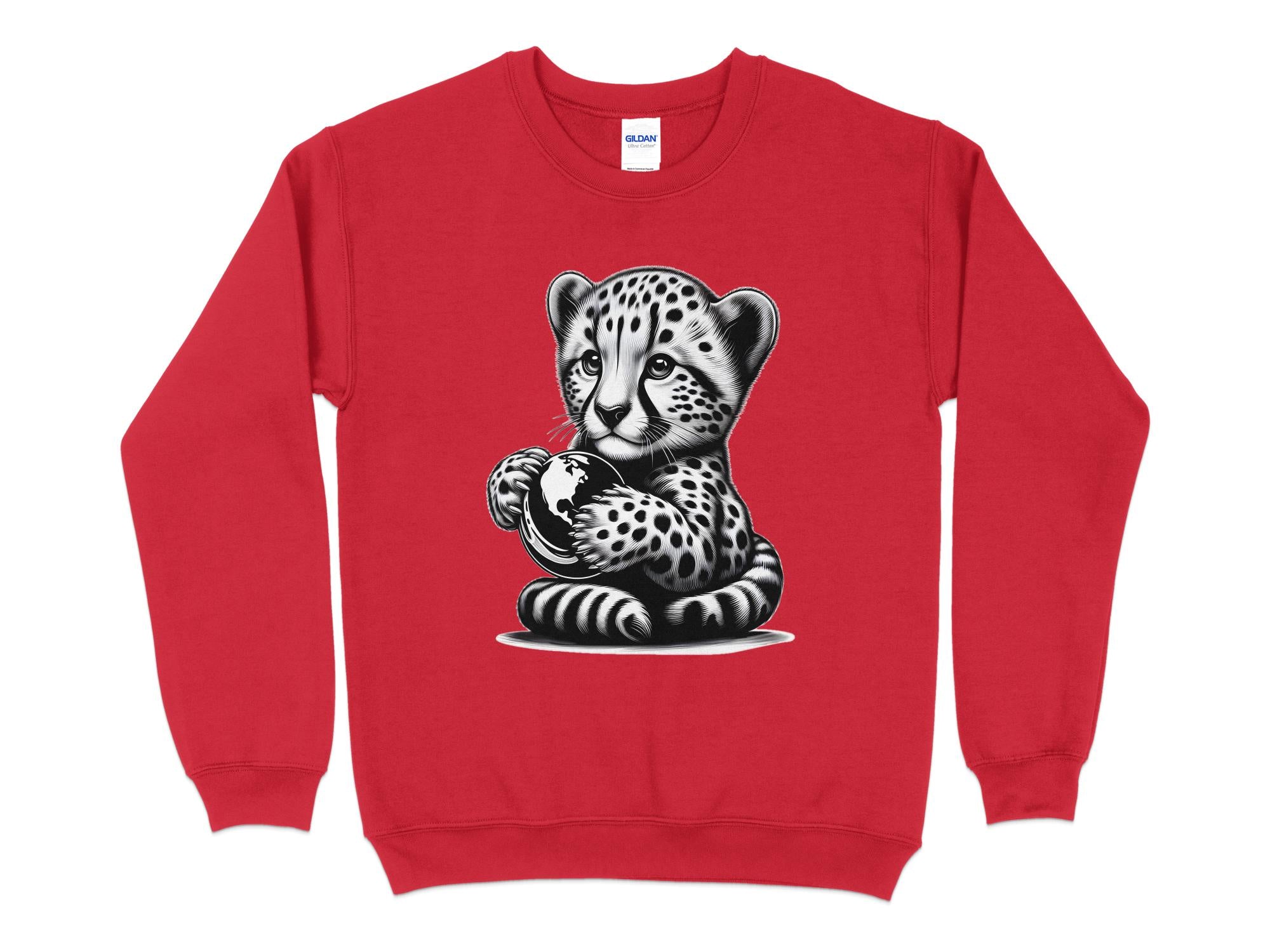 Cheetah World - Coloured Gildan Sweatshirt Realistic Animal Talisman Unisex Cute Tee Graphic Design