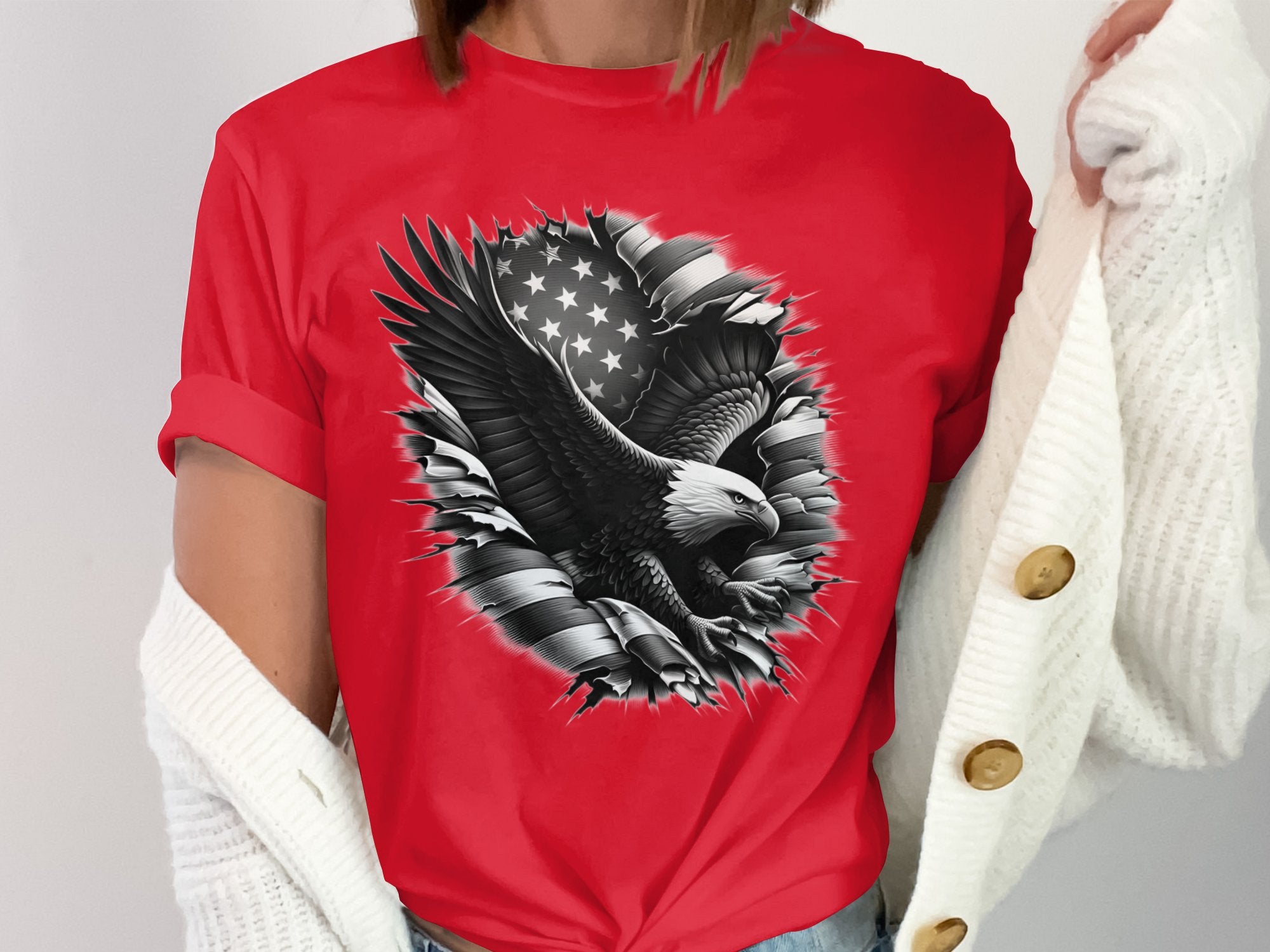 Eagle Patriot - Coloured Gildan T-Shirt Realistic Animal Talisman Unisex Tee Graphic Design