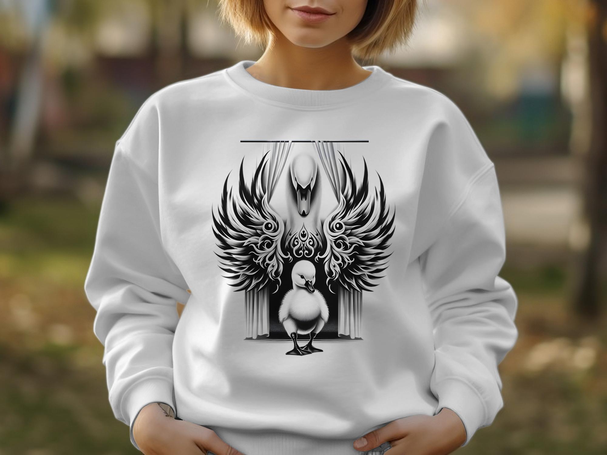 Swan & Cygnet- Black White Gildan Sweatshirt Realistic Family Talisman Unisex Tee Graphic Design