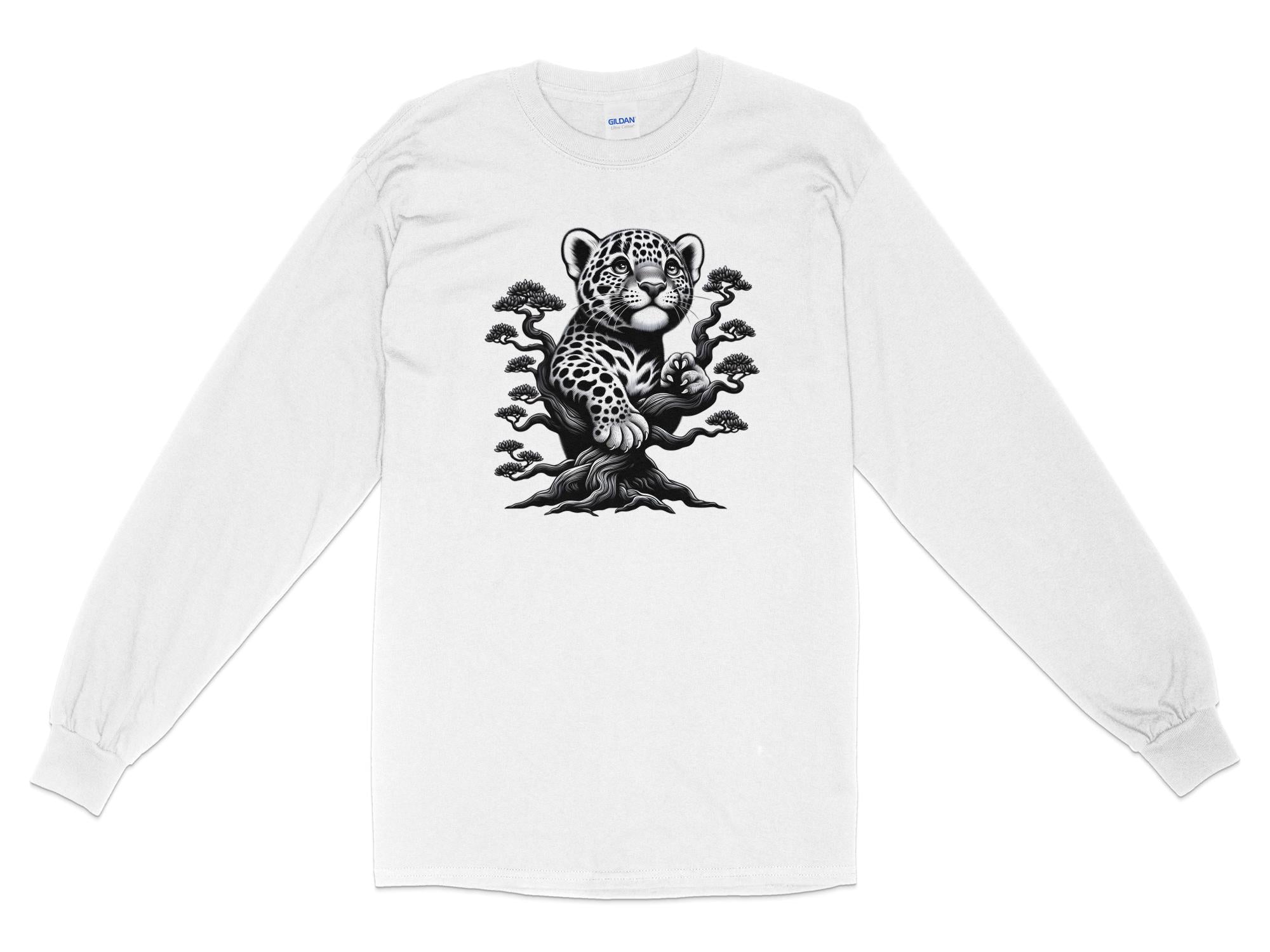 Leopard Bonsai - Coloured Gildan Long Sleeve Realistic Animal Talisman Unisex Cute Tee Graphic Design