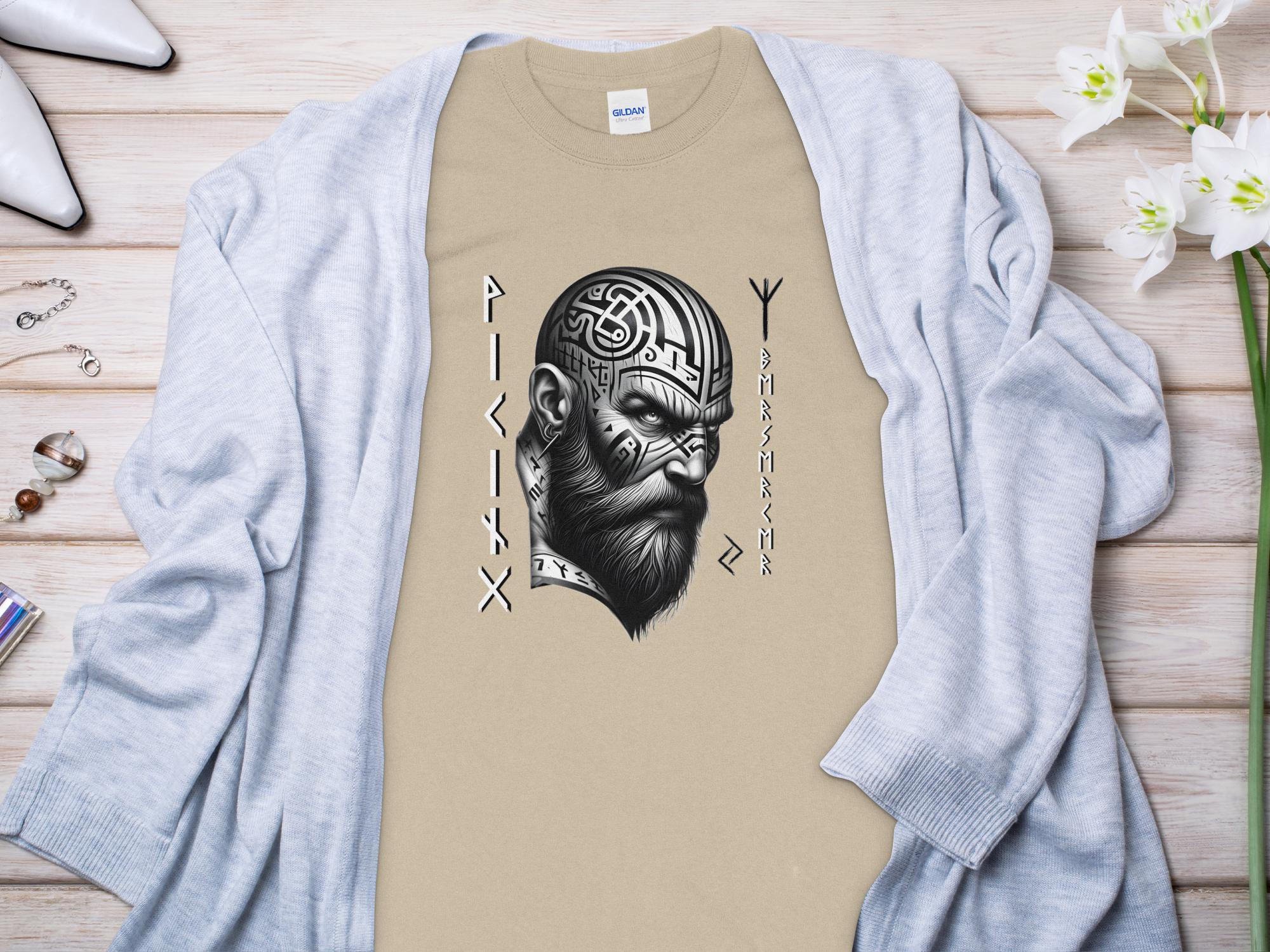 Viking Focus - Coloured Gildan Long Sleeve Realistic Norse Talisman Men Women Unisex Valhalla Tee Graphic Design