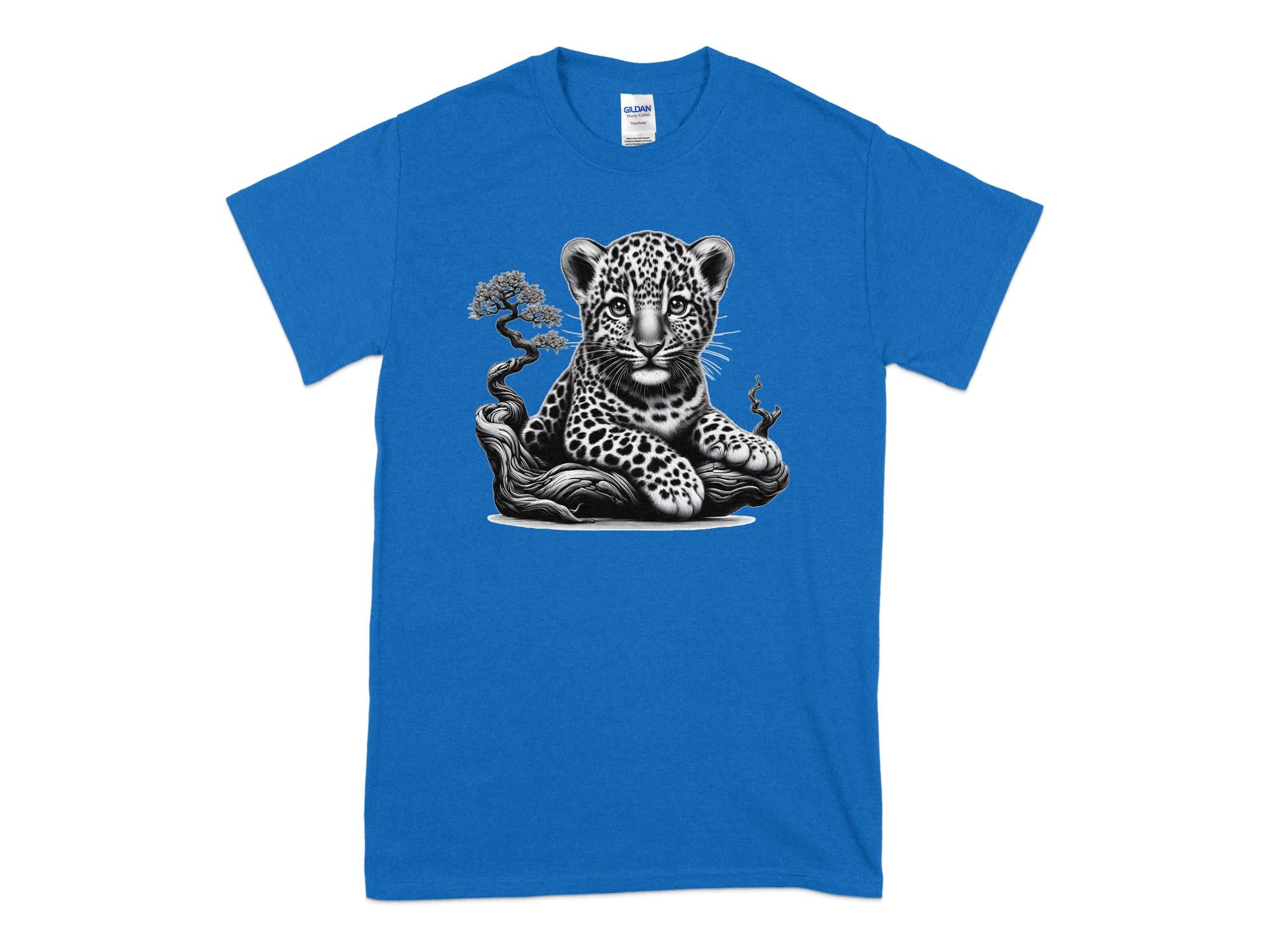 Leopard Bonsai - Coloured Gildan T-Shirt Realistic Animal Talisman Unisex Cute Tee Graphic Design