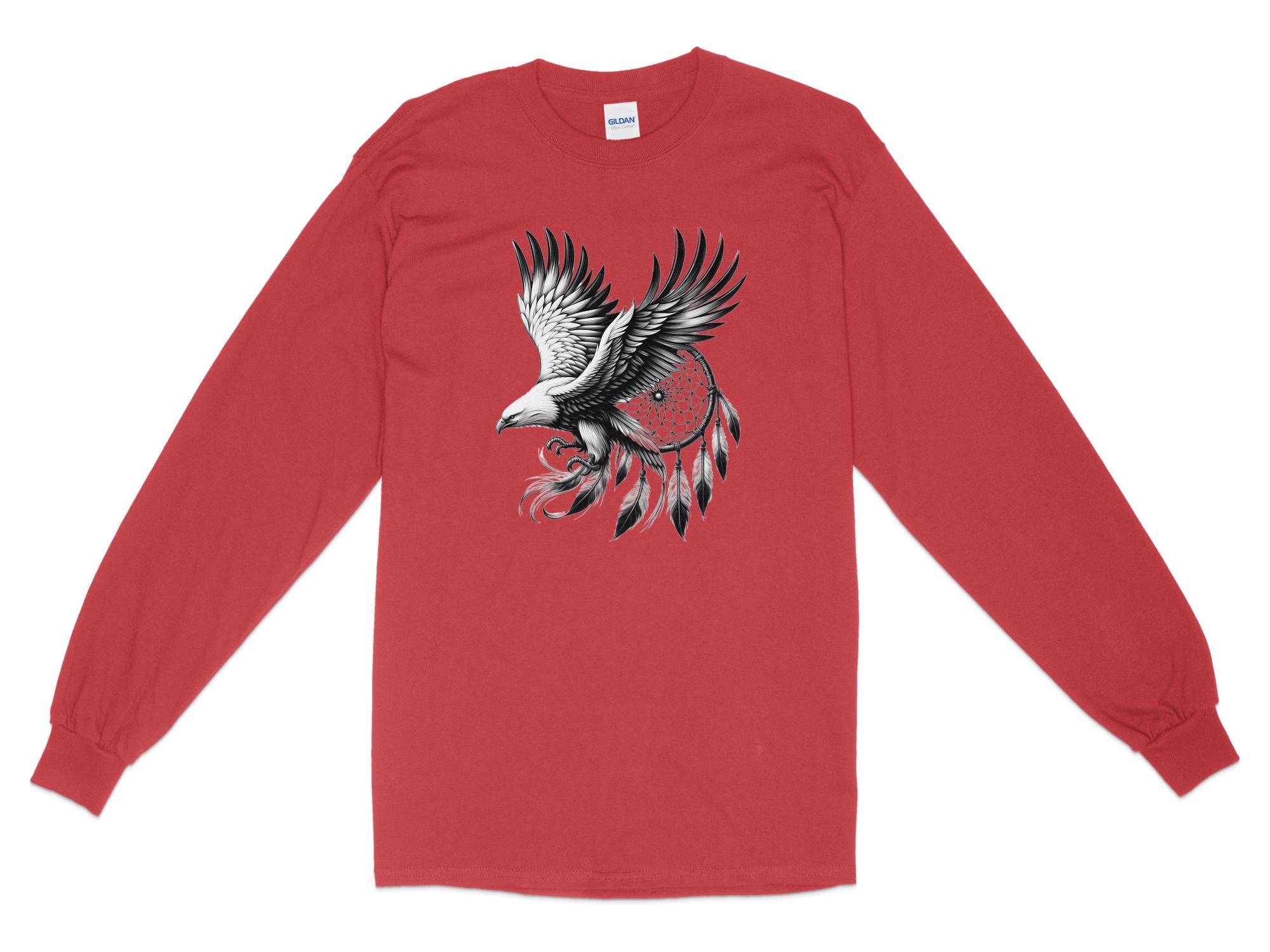 Dreamcatcher Eagle - Coloured Gildan Long Sleeve Realistic Native American Talisman Unisex Mythology Tee Graphic Design