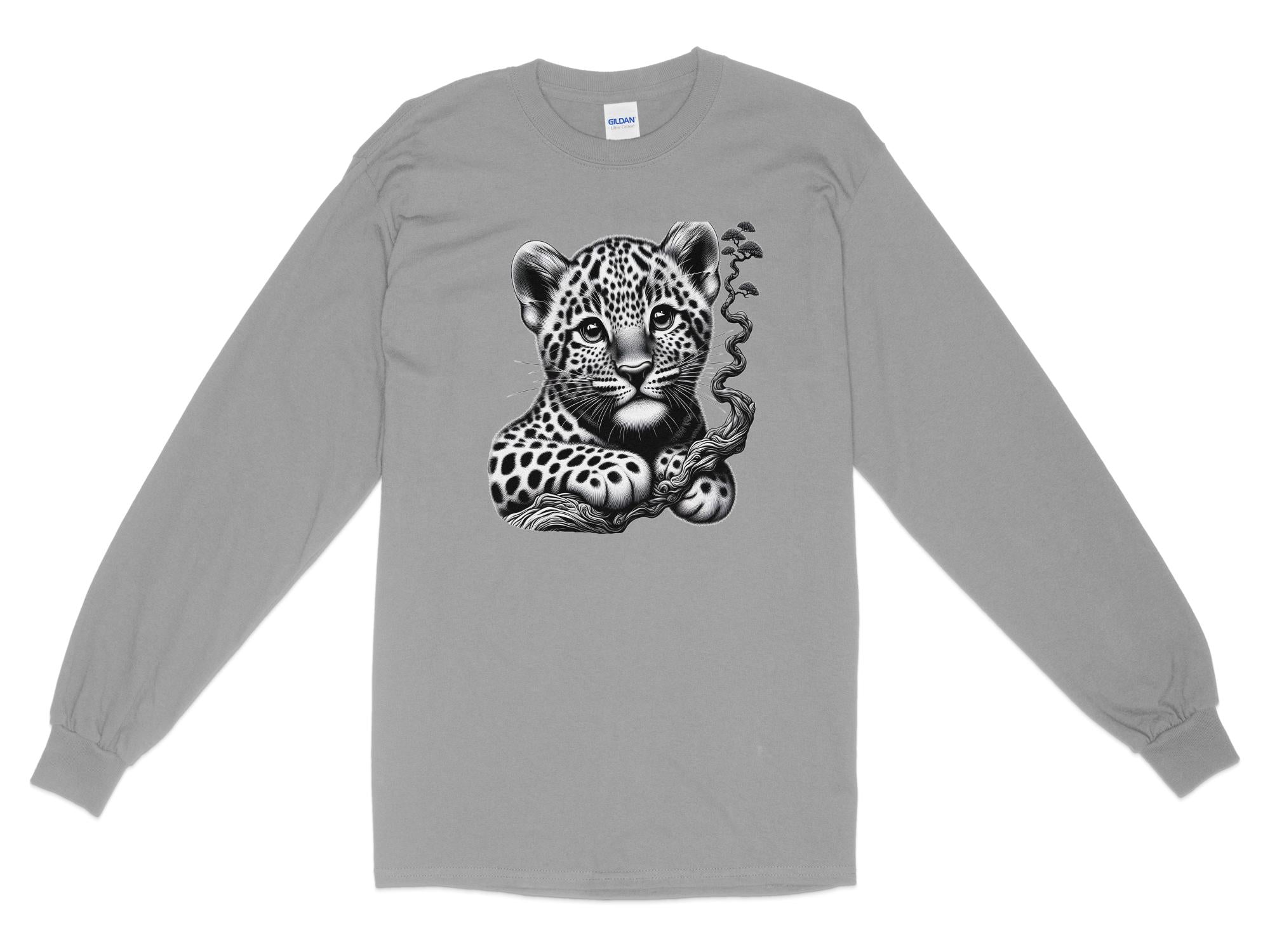 Leopard Bonsai - Coloured Gildan Long Sleeve Realistic Animal Talisman Unisex Cute Tee Graphic Design