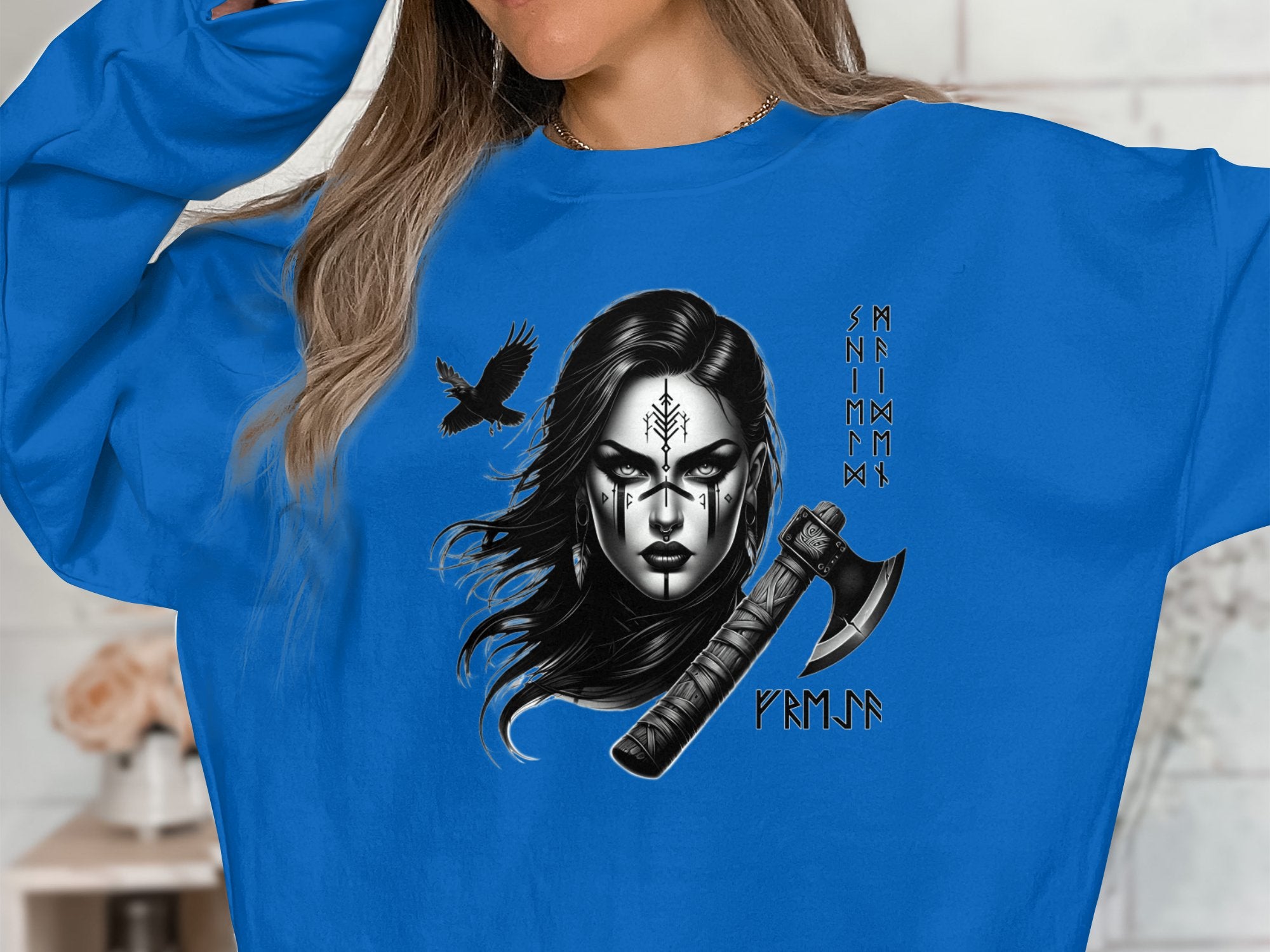 Viking Shield Maiden - Coloured Gildan Sweatshirt Realistic Norse Talisman Men Women Unisex Valhalla Tee Graphic Design