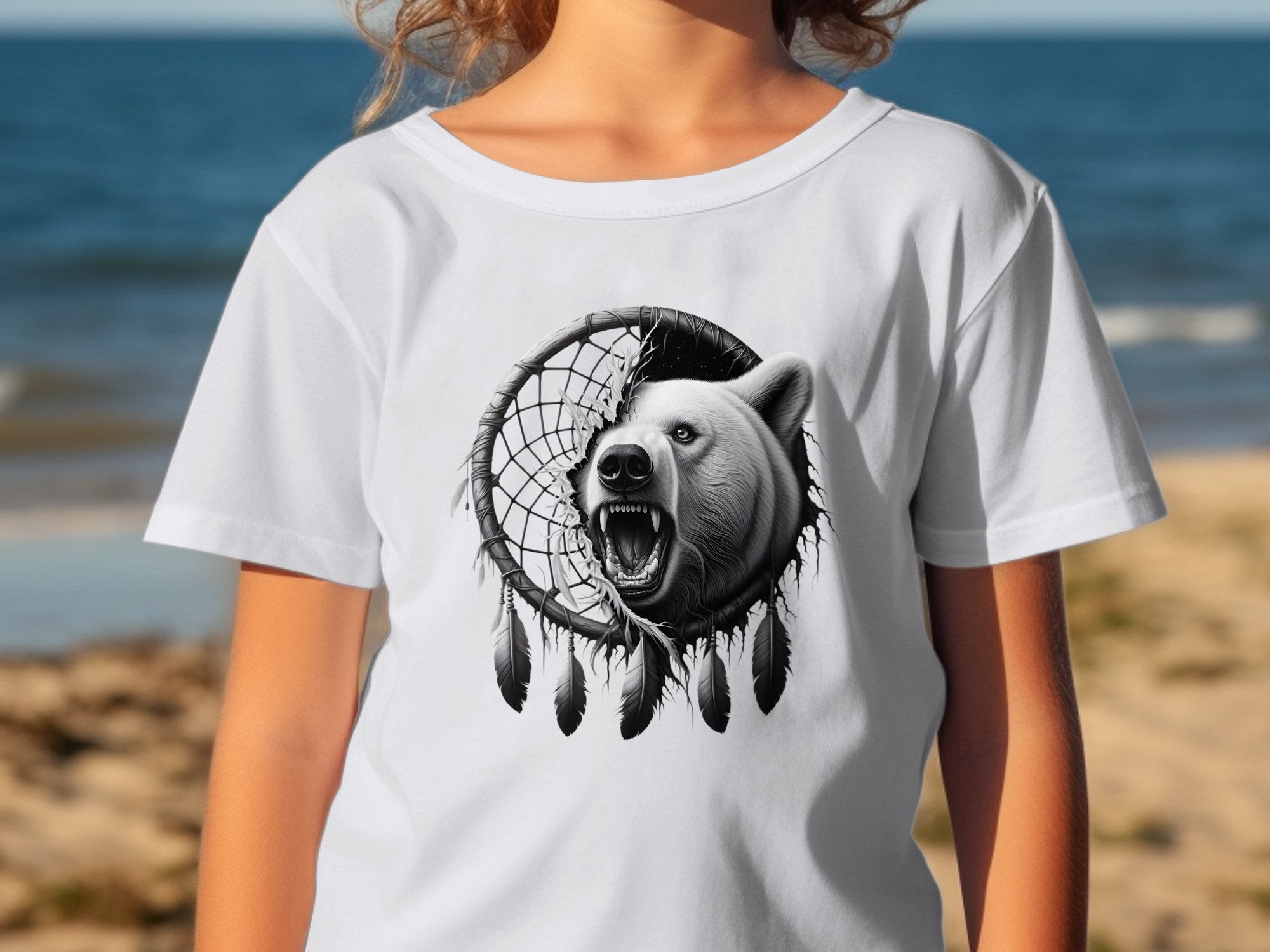 Dreamcatcher Bear - Coloured Gildan Kids T Shirt Realistic Native American Talisman Unisex Mythology Tee Graphic Design