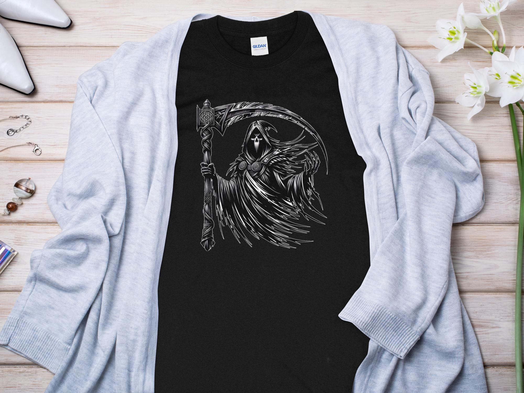 Grim Reaper - Black White Gildan Long Sleeve Commemorative Talisman Unisex Tee Graphic Design