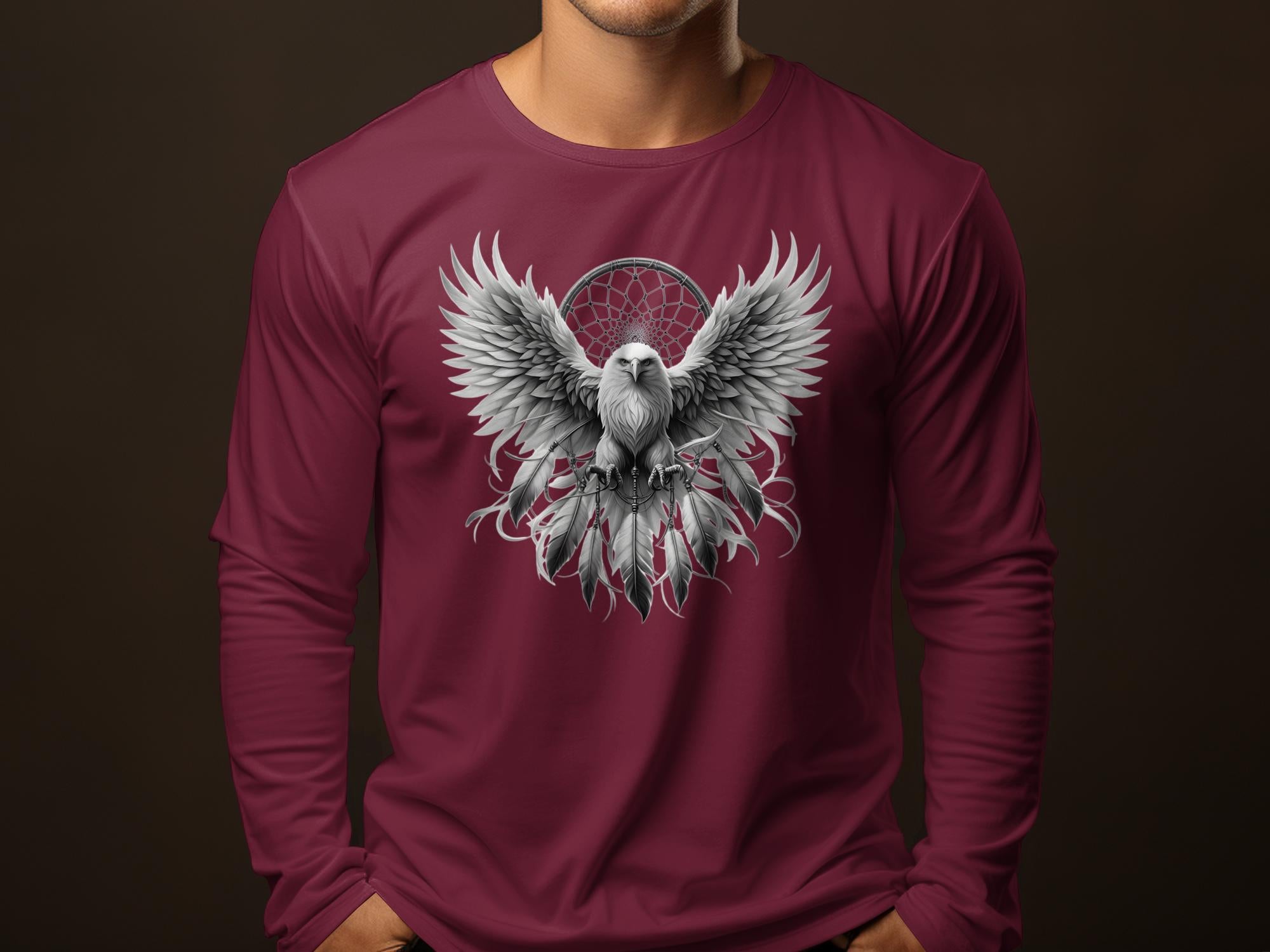 Dreamcatcher Eagle - Coloured Gildan Long Sleeve Realistic Native American Talisman Unisex Mythology Tee Graphic Design