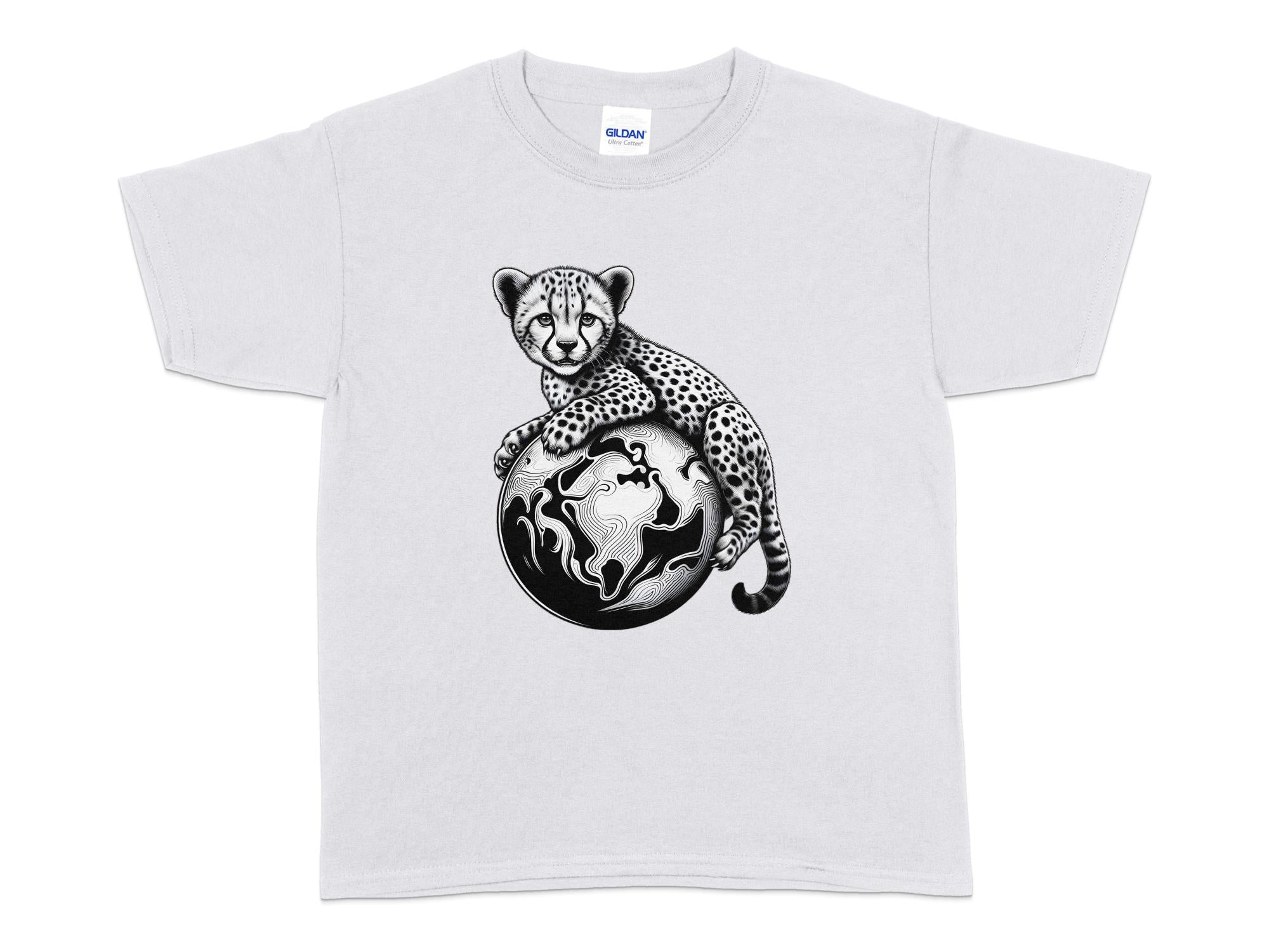 Cheetah World - Coloured Gildan Kids T-Shirt Realistic Animal Talisman Unisex Cute Tee Graphic Design