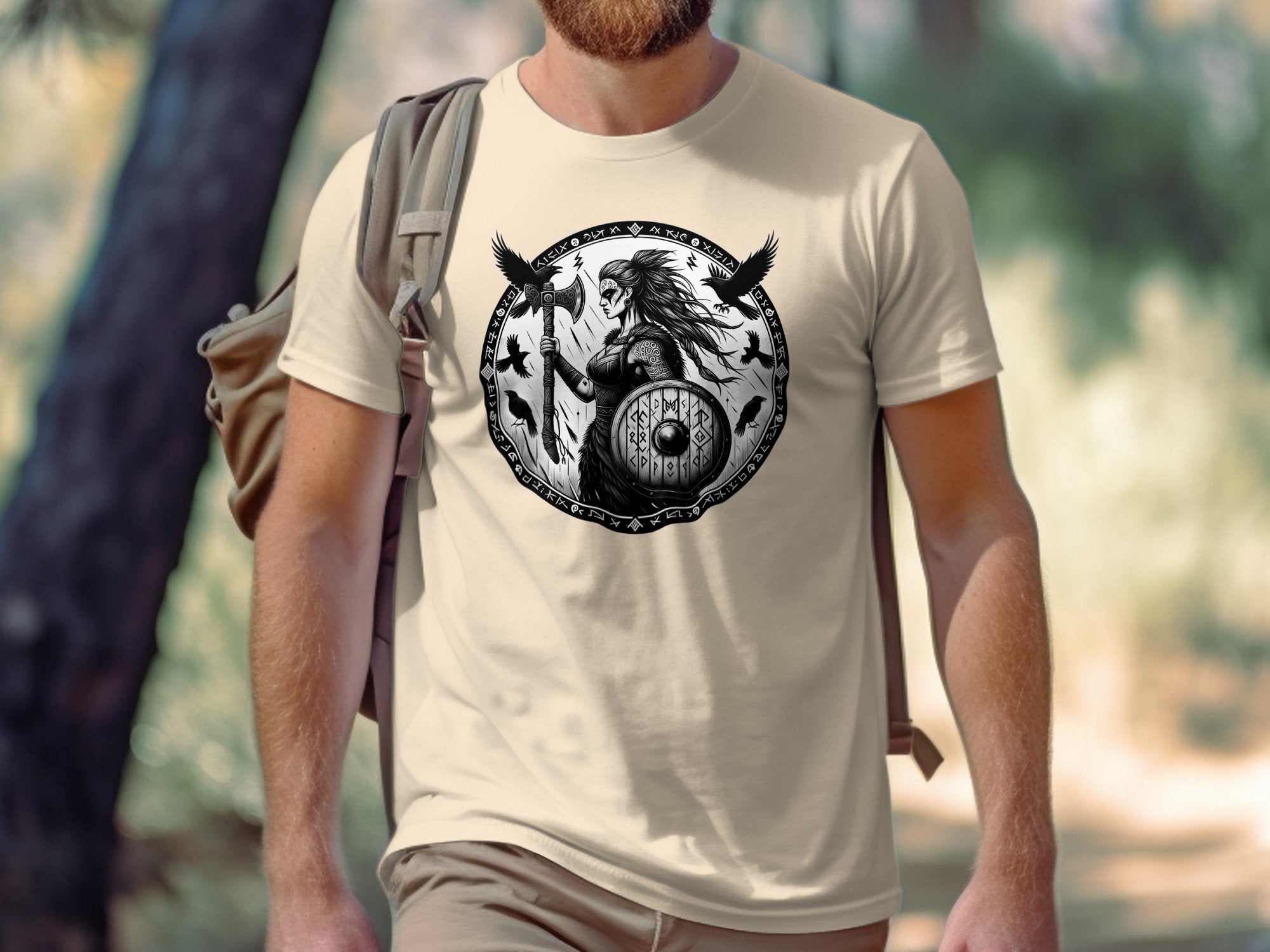 Viking Shield Maiden - Coloured Gildan T Shirt Realistic Norse Talisman Men Women Unisex Valhalla Tee Graphic Design