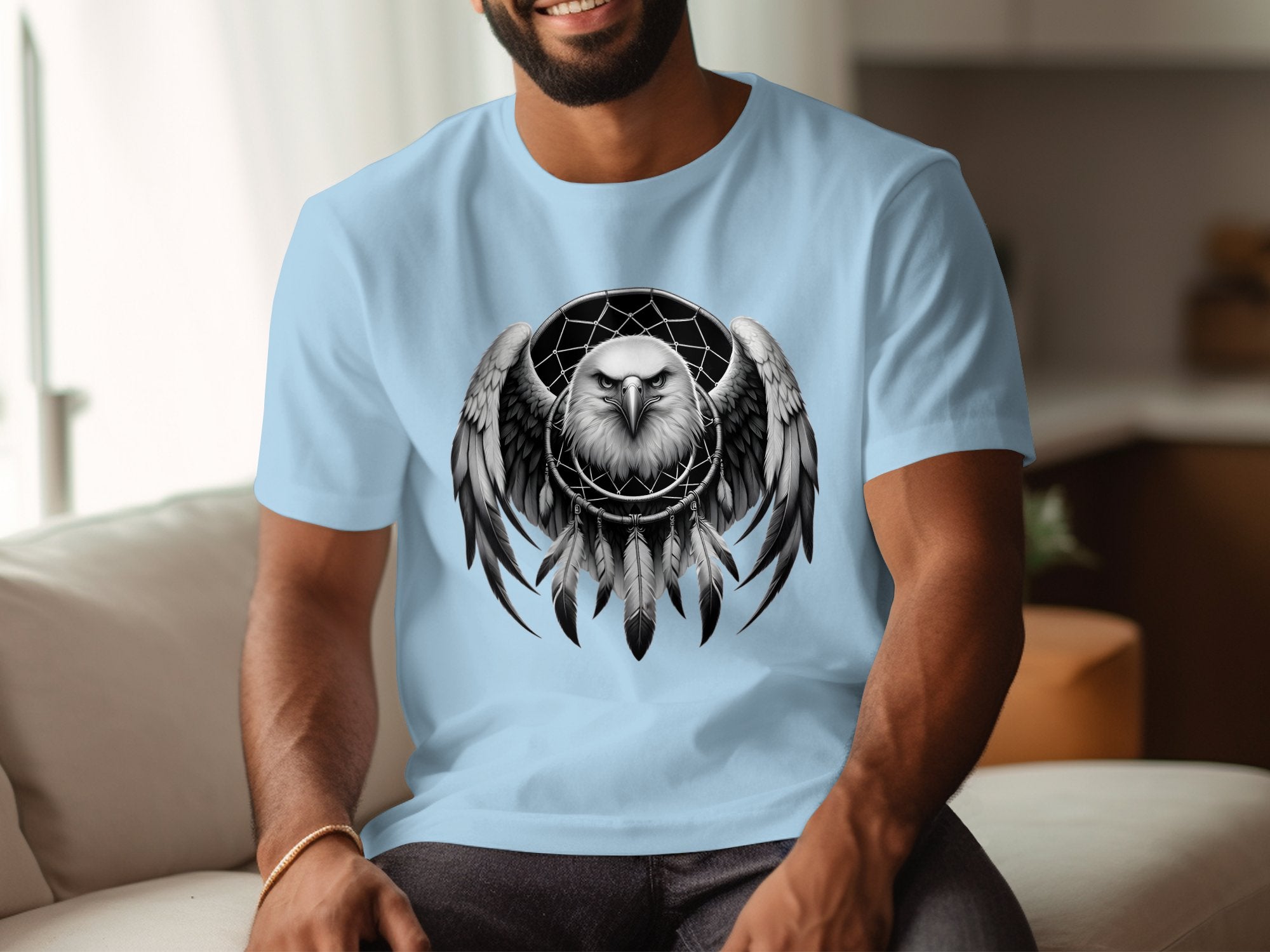 Dreamcatcher Eagle - Coloured Gildan T-Shirt Realistic Native American Talisman Unisex Mythology Tee Graphic Design