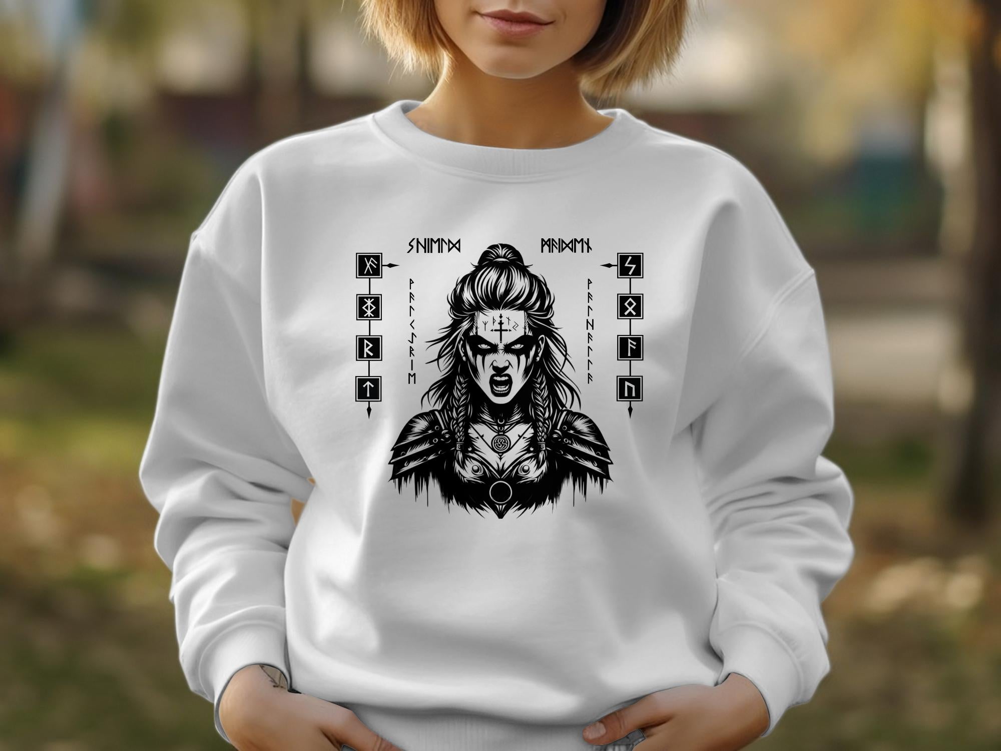 Viking Shield Maiden - Coloured Gildan Sweatshirt Realistic Norse Talisman Men Women Unisex Valhalla Tee Graphic Design