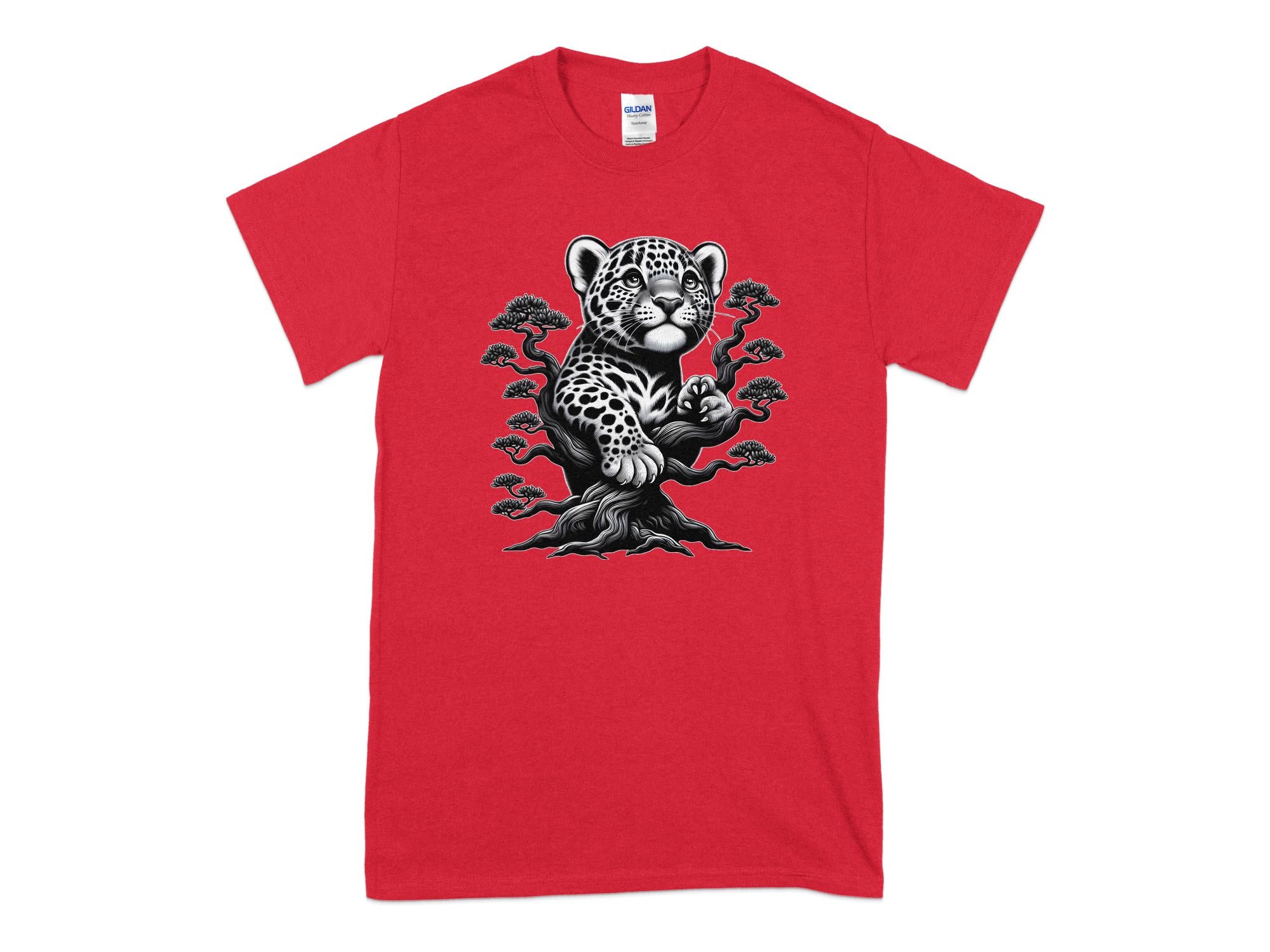 Leopard Bonsai - Coloured Gildan T-Shirt Realistic Animal Talisman Unisex Cute Tee Graphic Design