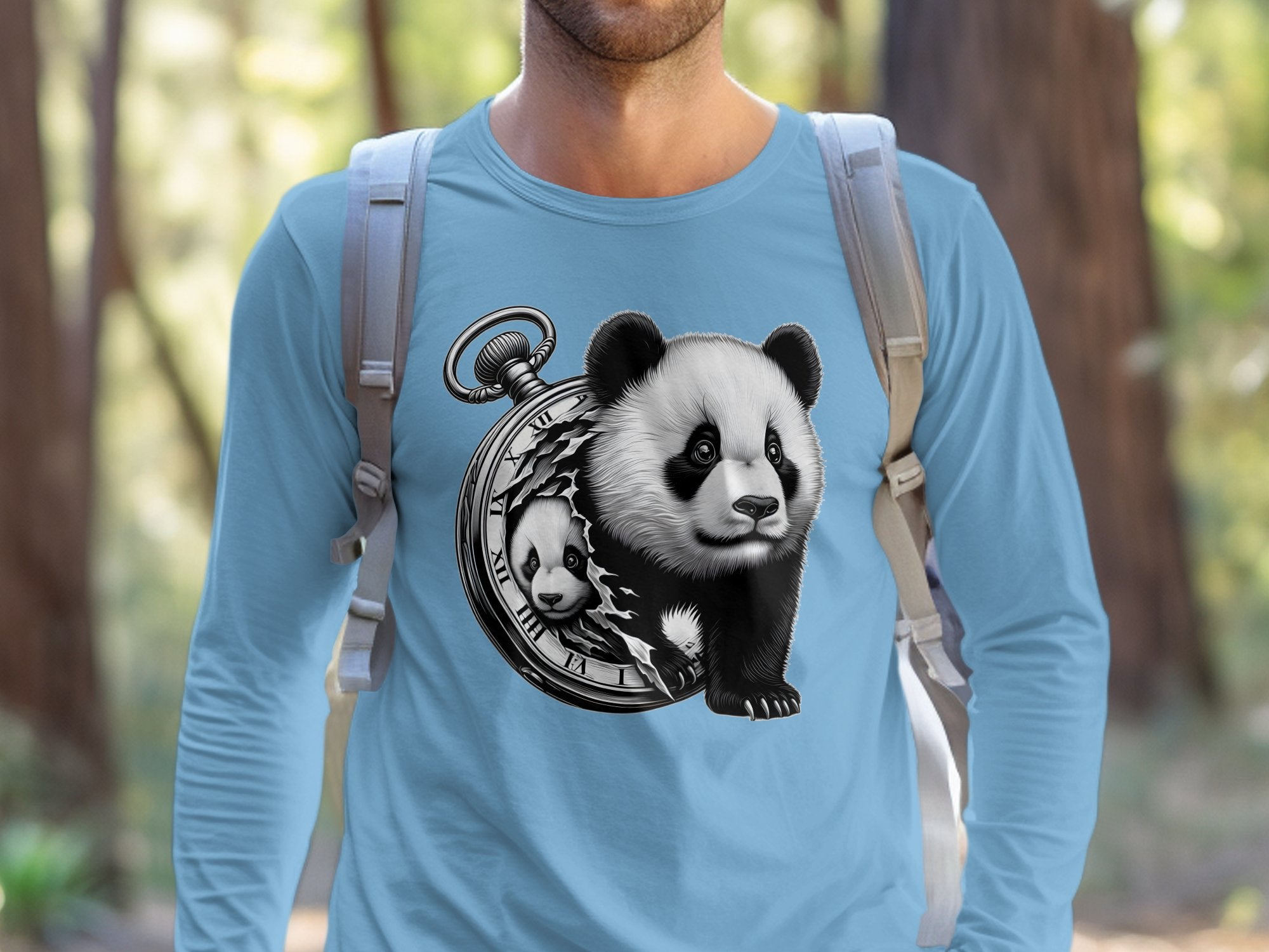 Panda - Coloured Gildan Long Sleeve Realistic Animal Talisman Unisex Cute Tee Graphic Design