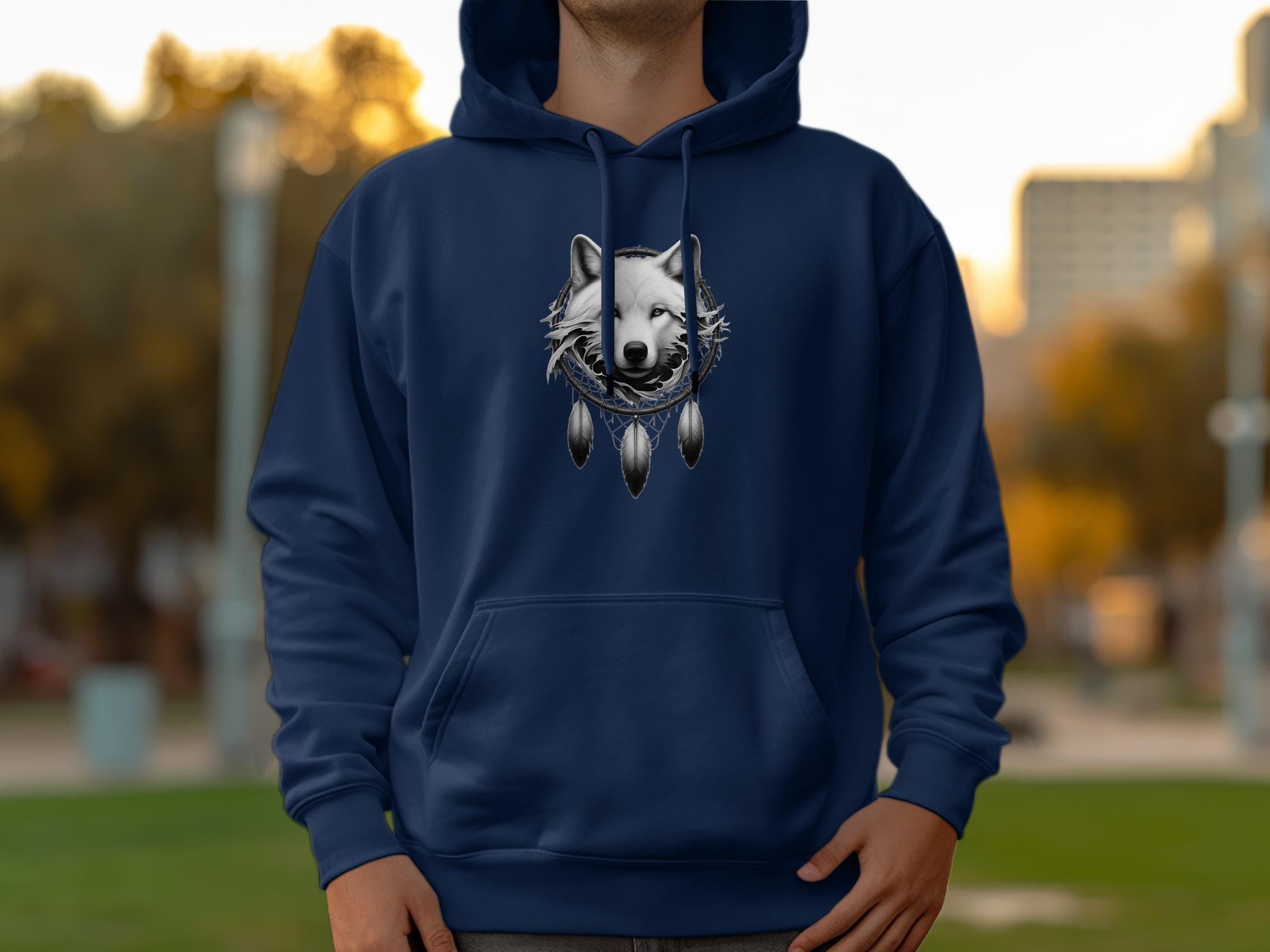 Dreamcatcher Wolf - Coloured Gildan Hoodie Realistic Native American Talisman Unisex Mythology Tee Graphic Design