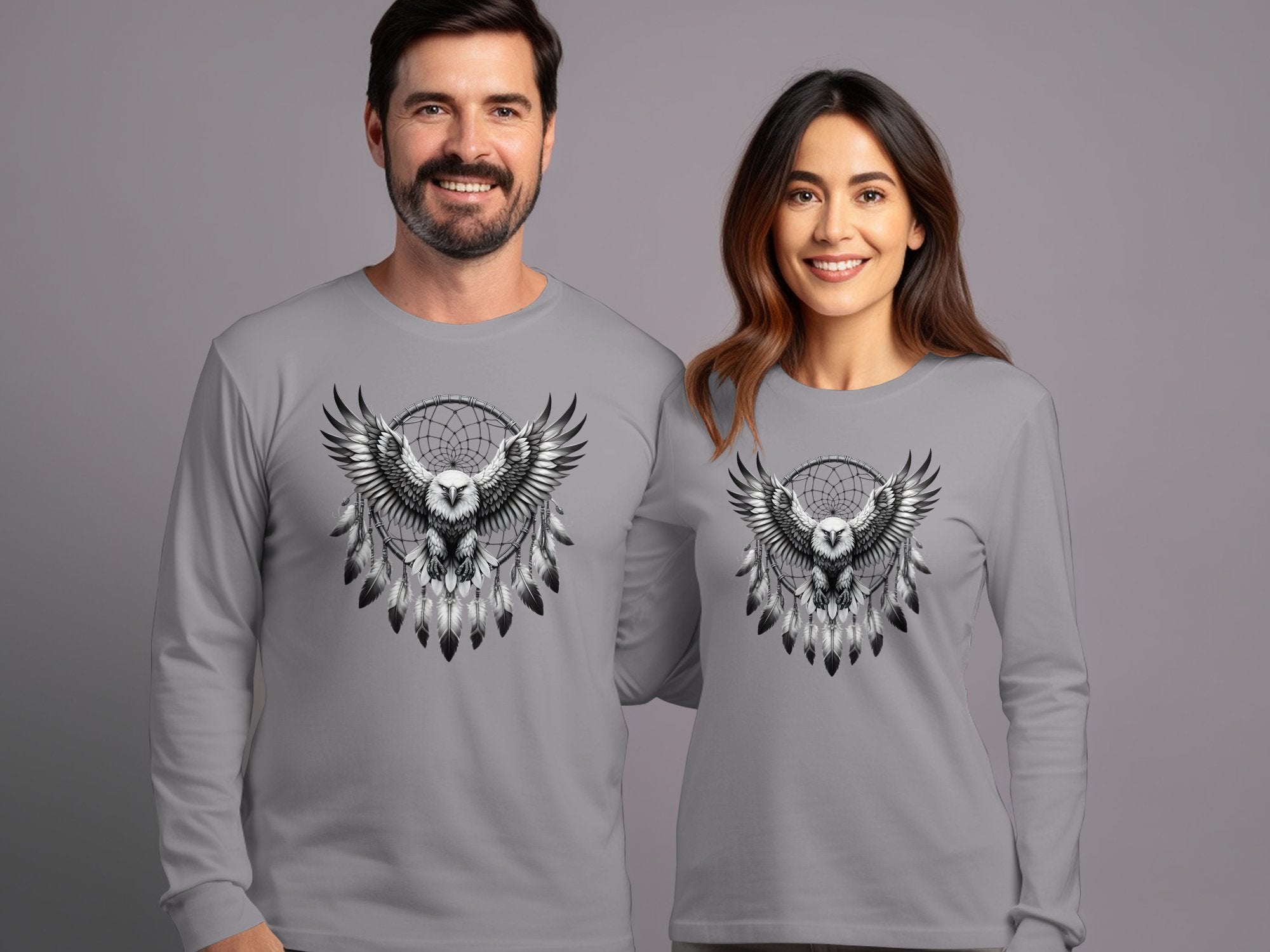 Dreamcatcher Eagle - Coloured Gildan Long Sleeve Realistic Native American Talisman Unisex Mythology Tee Graphic Design