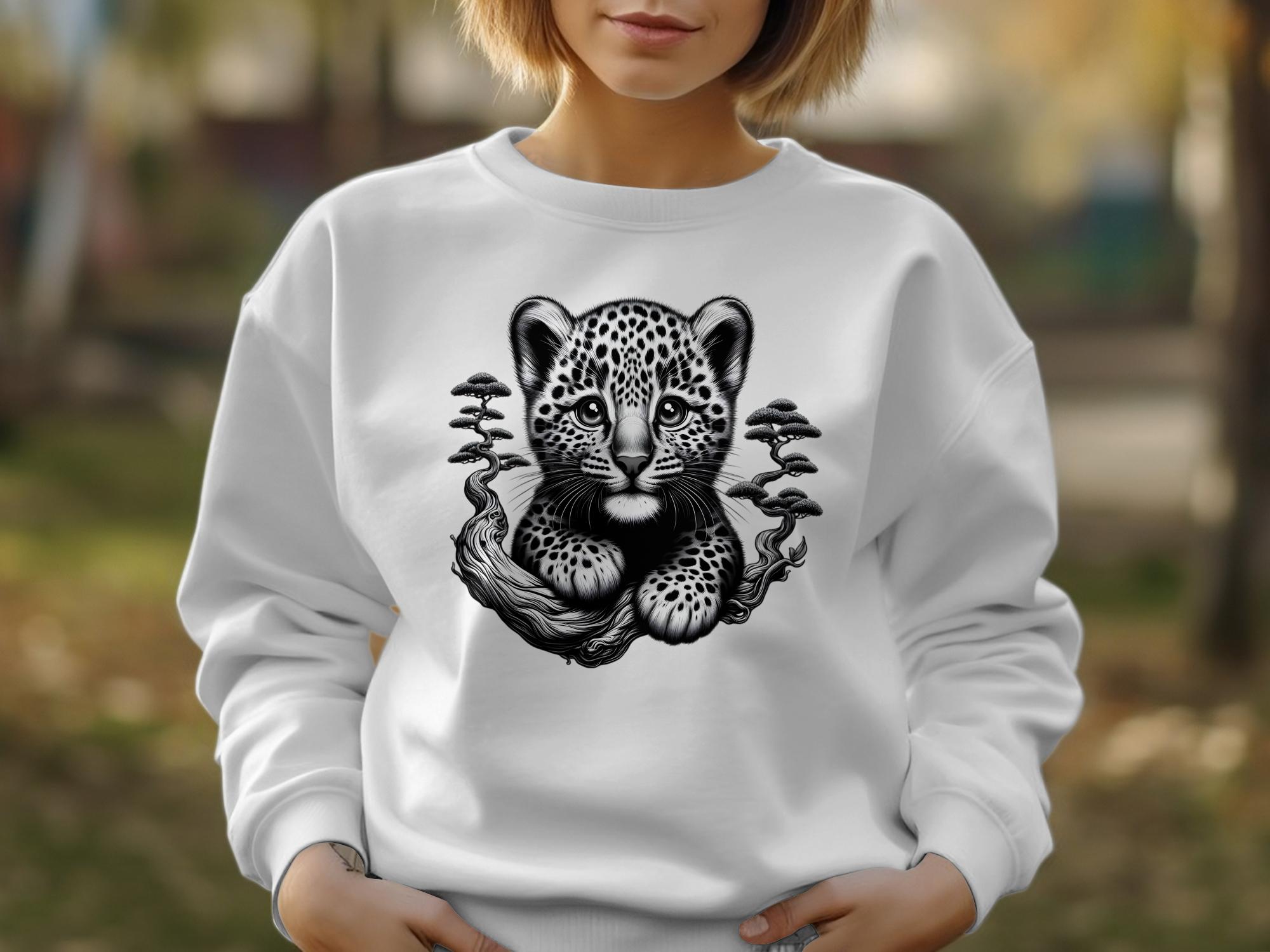 Leopard Bonsai - Coloured Gildan Sweatshirt Realistic Animal Talisman Unisex Cute Tee Graphic Design