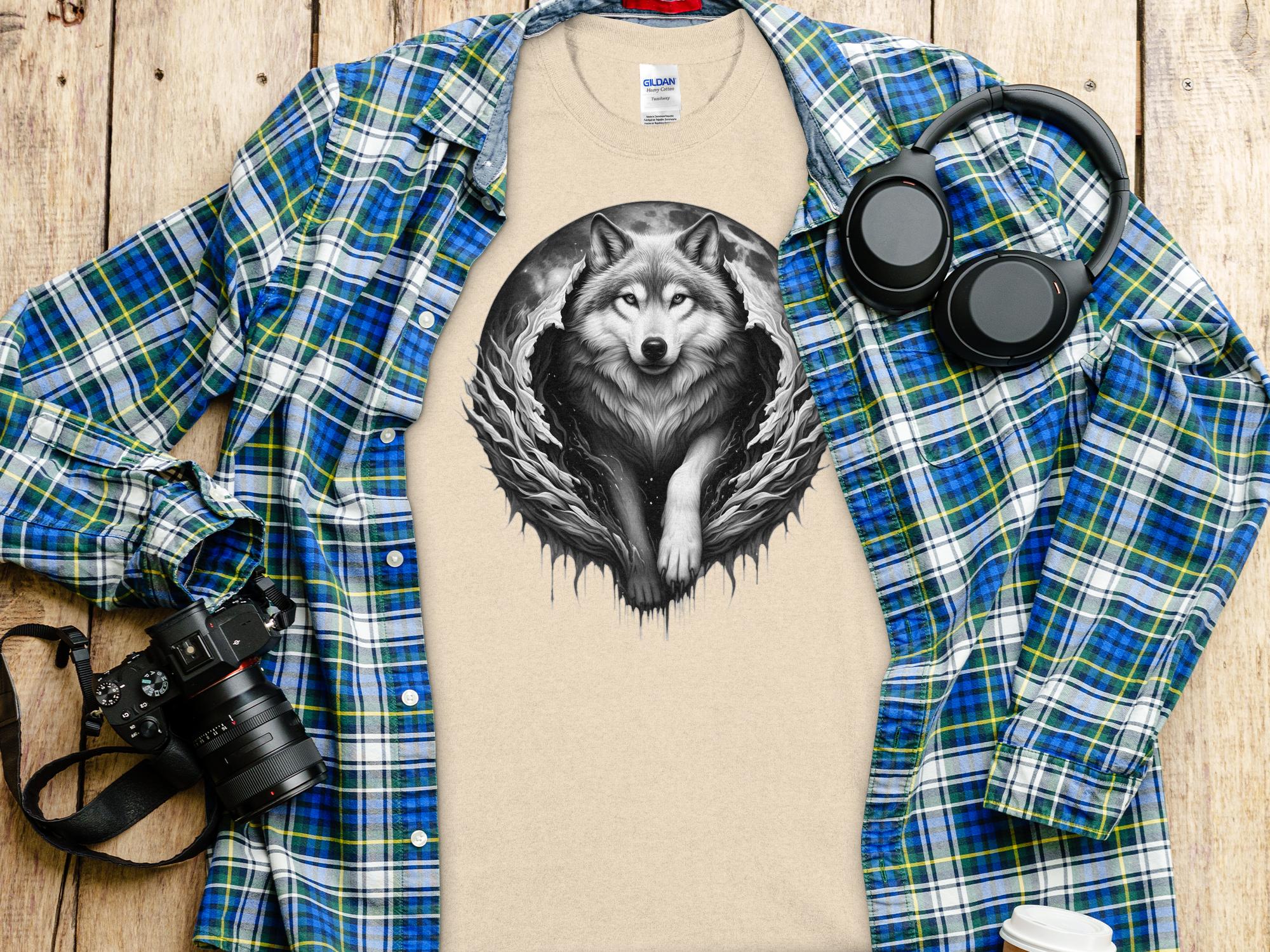 Moon Wolf - Coloured Gildan T-Shirt Realistic Animal Talisman Unisex Mythology Tee Graphic Design