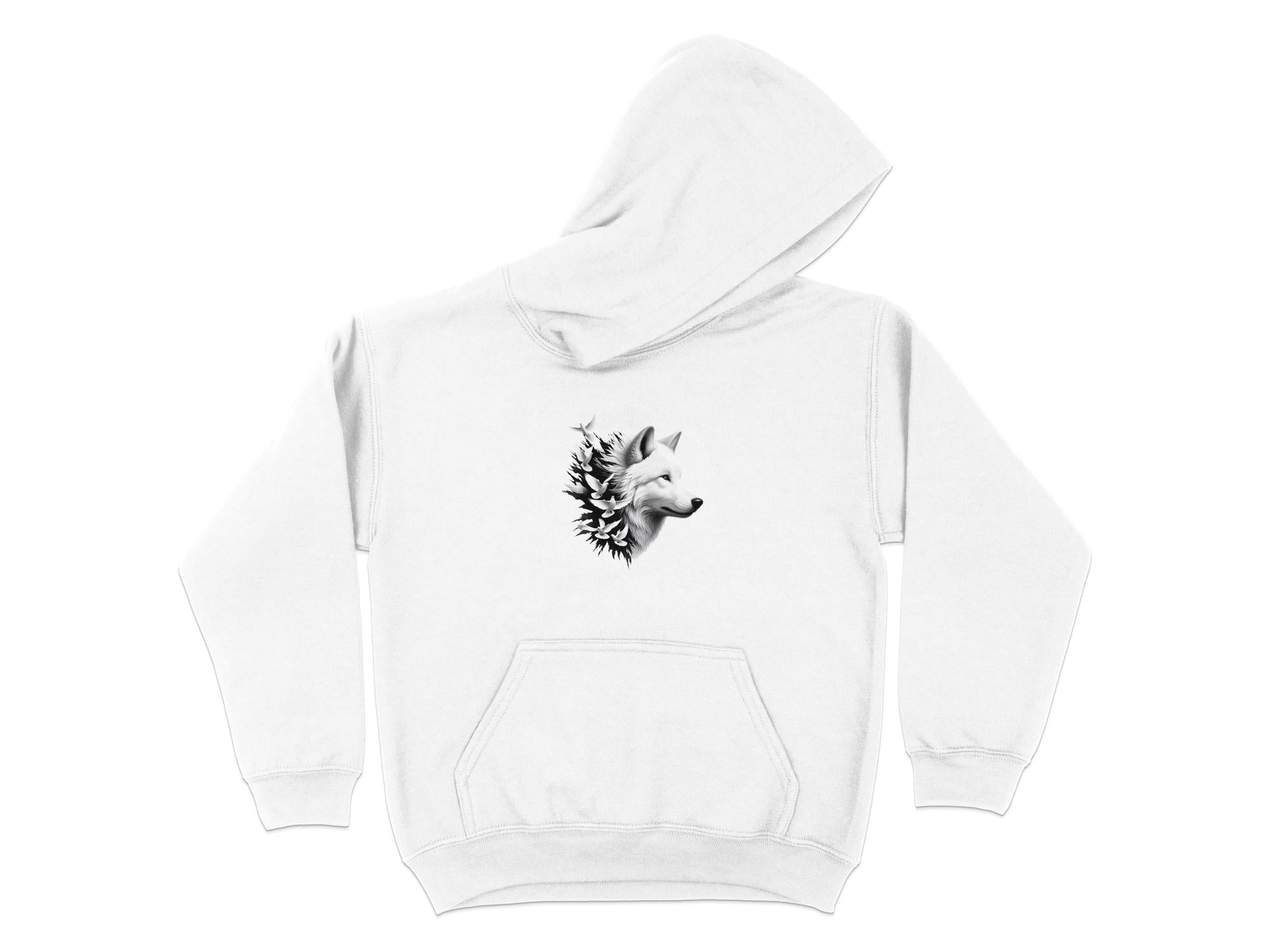 Wolf x Doves - Black White Gildan Hoodie Realistic Animal Talisman Unisex Tee Graphic Design